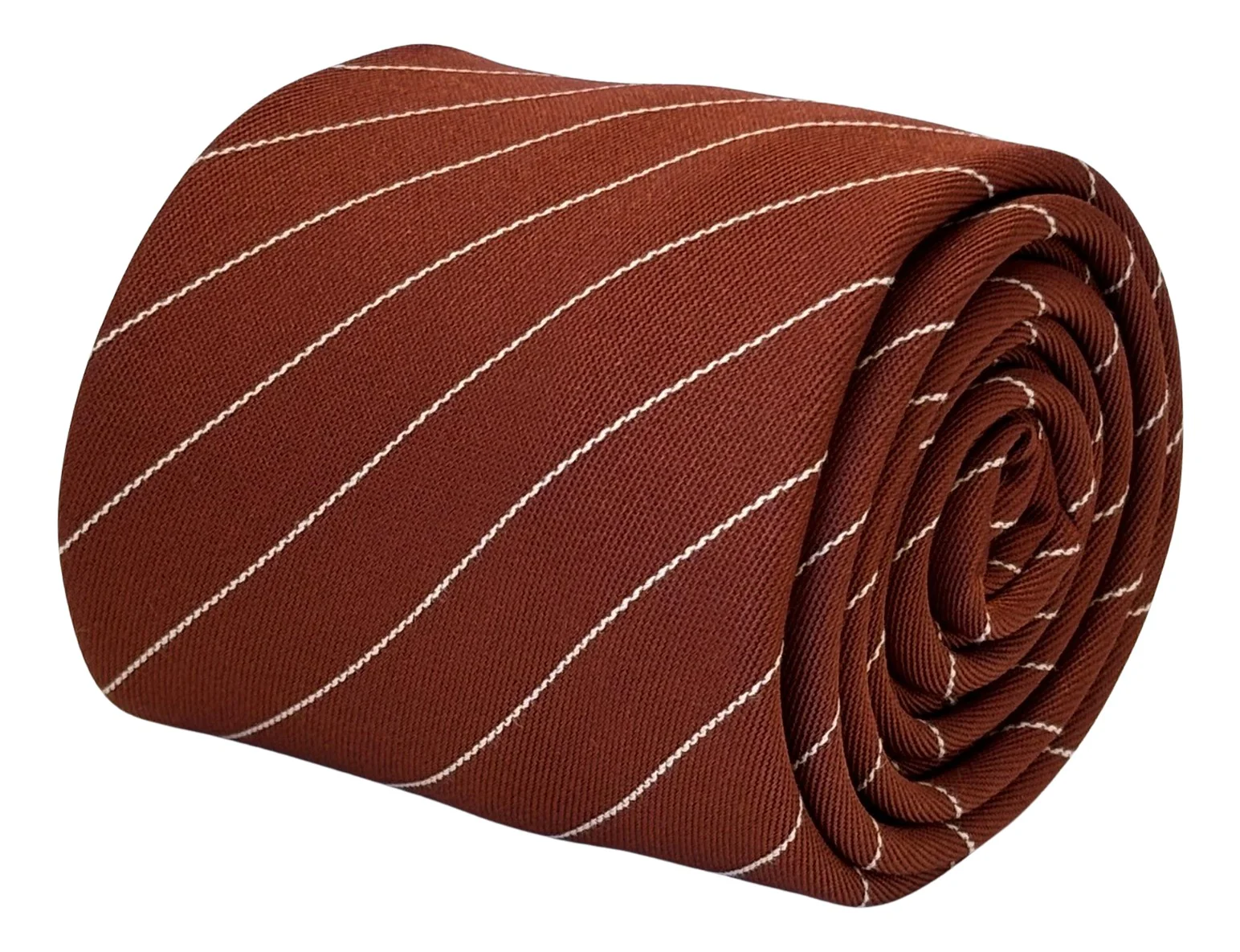 Terracotta brown cotton tie with fine white stripes