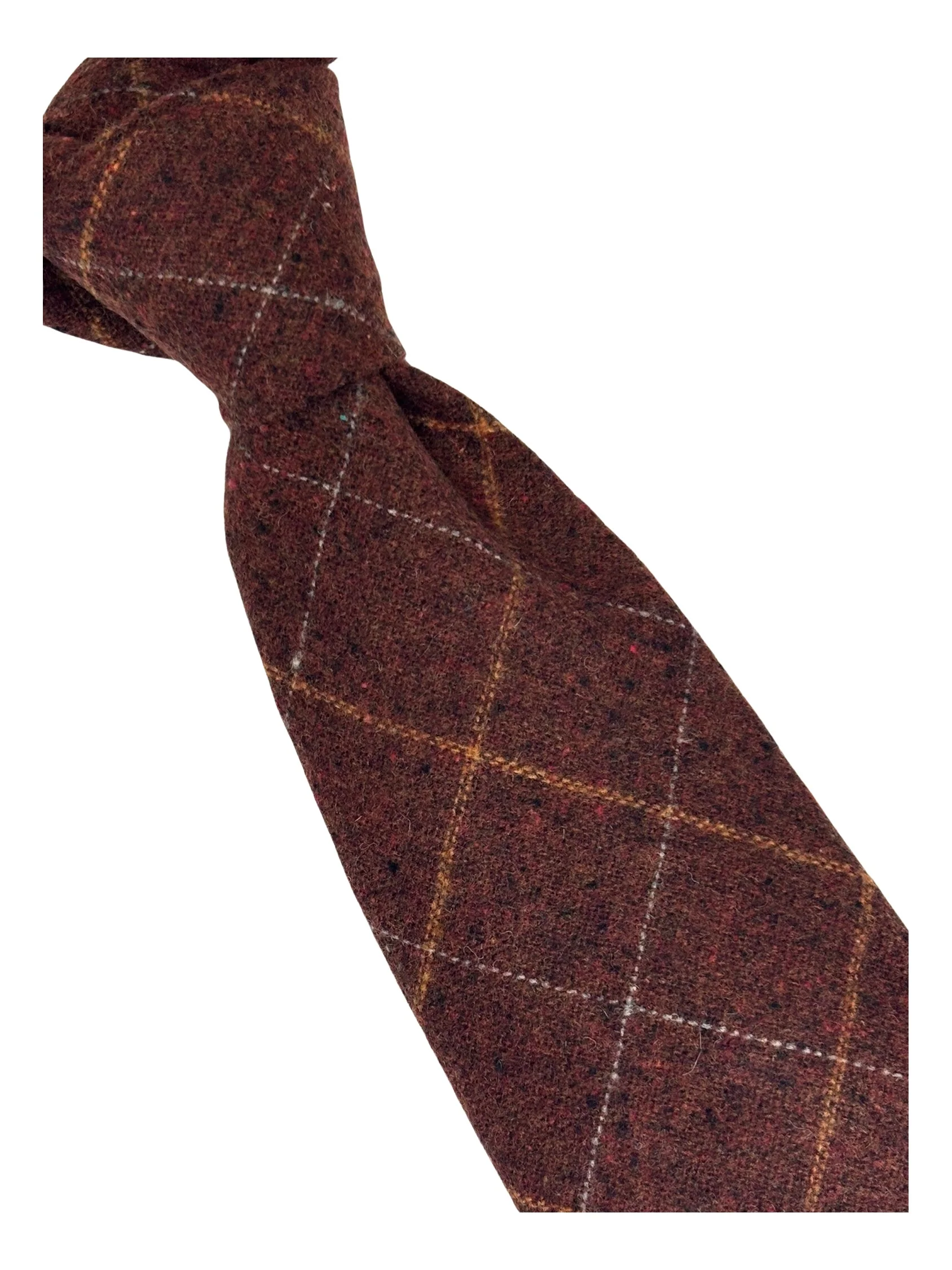 maroon brown tie 100% wool with checked design in a  8cm classic width - Image 6