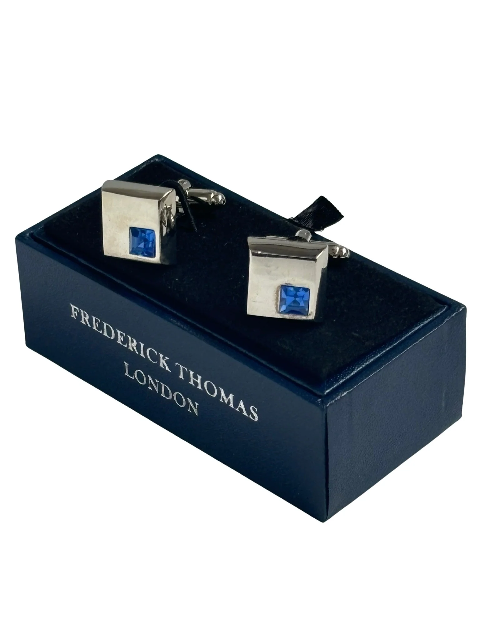 silver style square blue stone cufflinks - Image 2