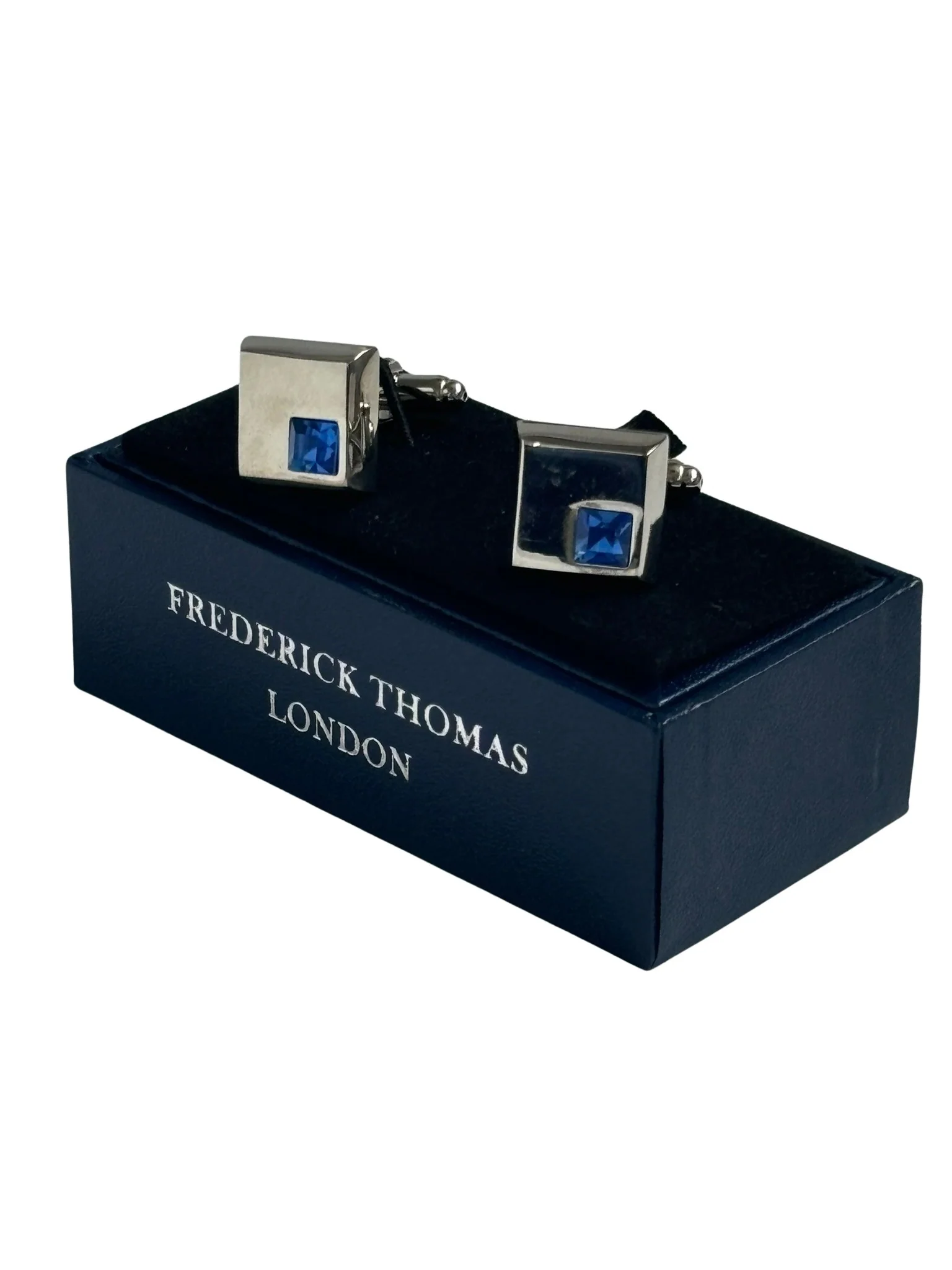 silver style square blue stone cufflinks - Image 3