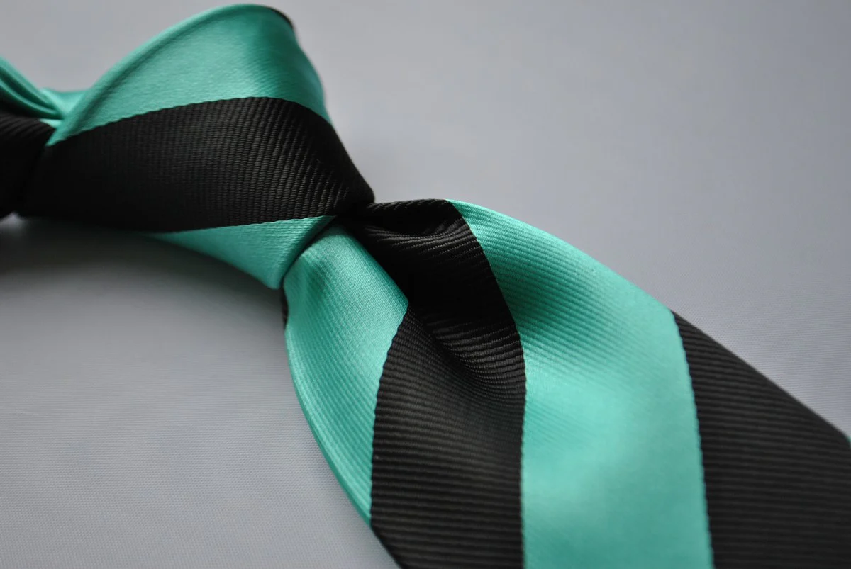 sea mint green turquoise and black barber striped tie - Image 4