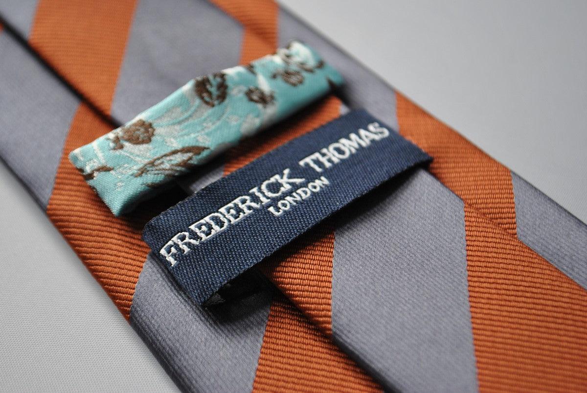 silver grey and chocolate brown barber striped tie - Image 3