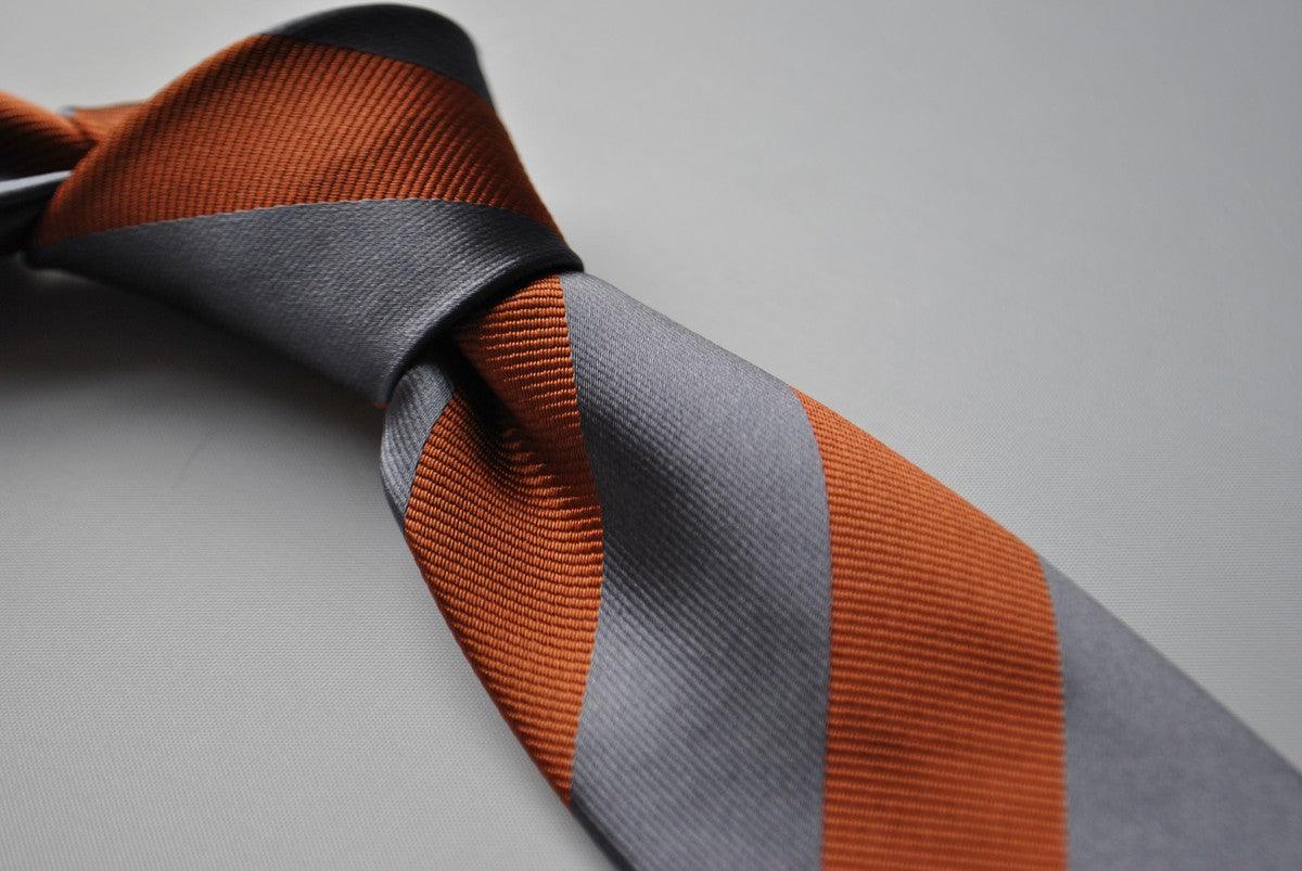 silver grey and chocolate brown barber striped tie - Image 4