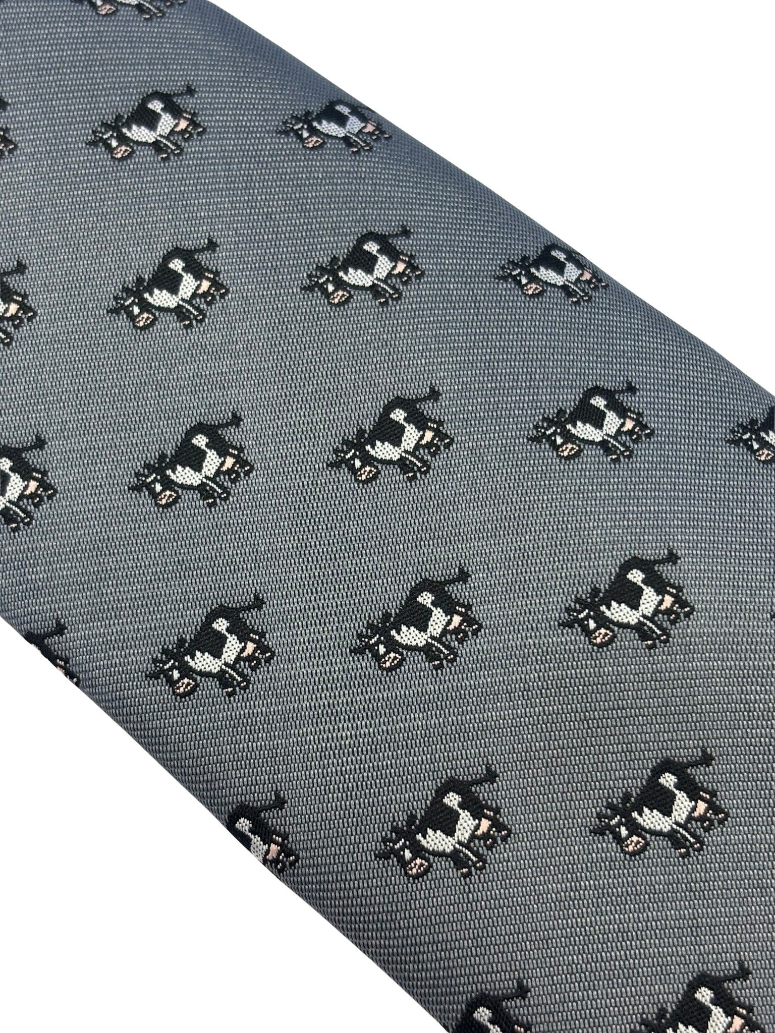 silver grey tie with dairy fresian cow design - Image 3