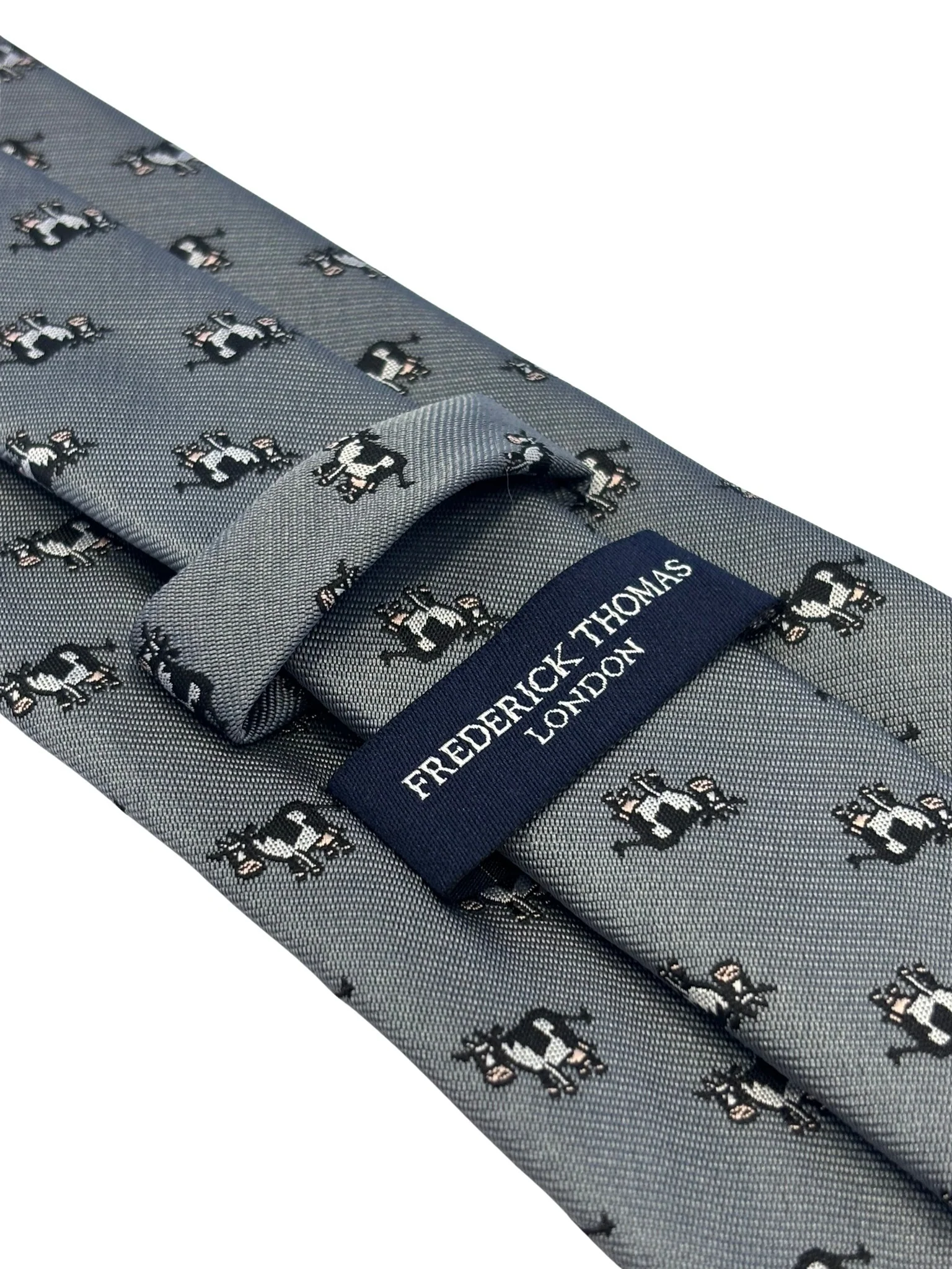 silver grey tie with dairy fresian cow design - Image 4