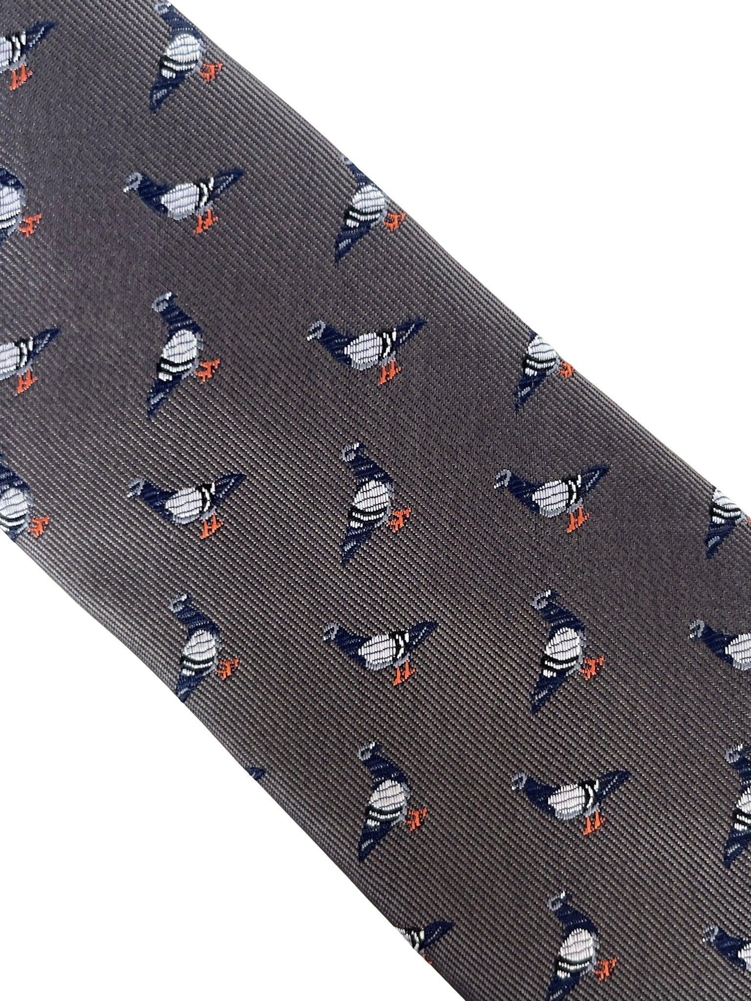 silver grey tie with pigeon bird design - Image 2