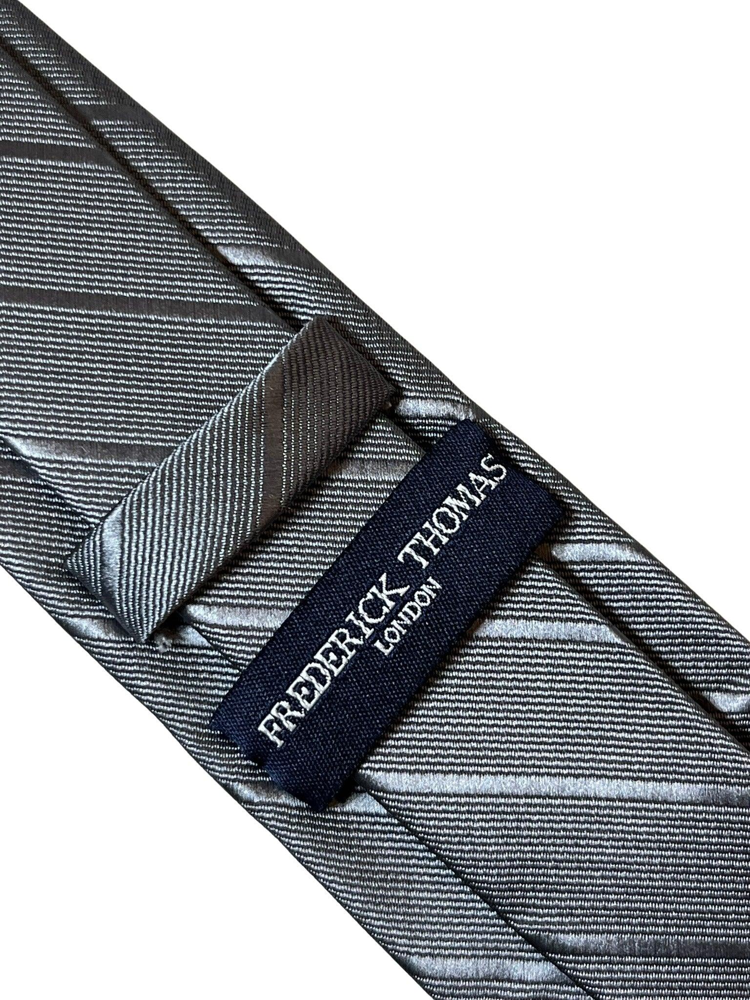 silver grey tie with slate striped design - Image 4