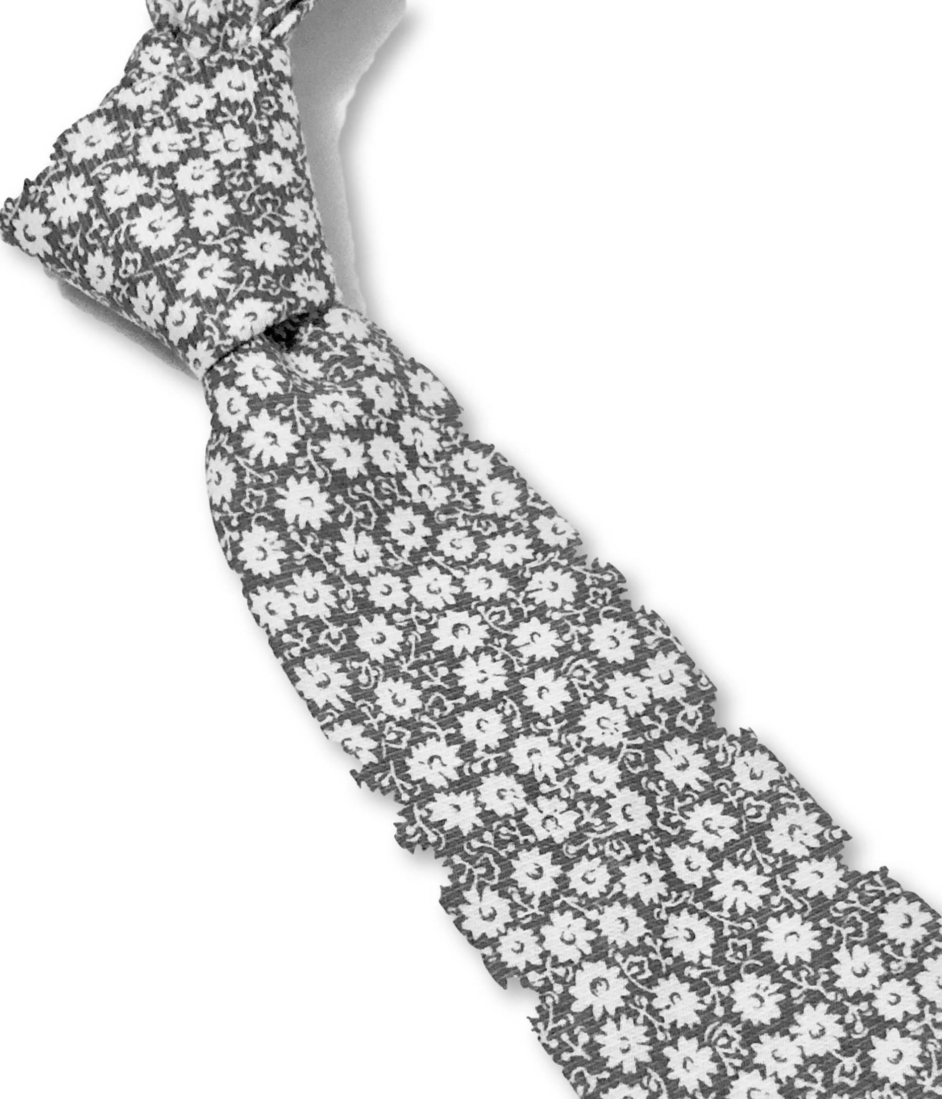 silver light grey and white floral design cotton tie - Image 3