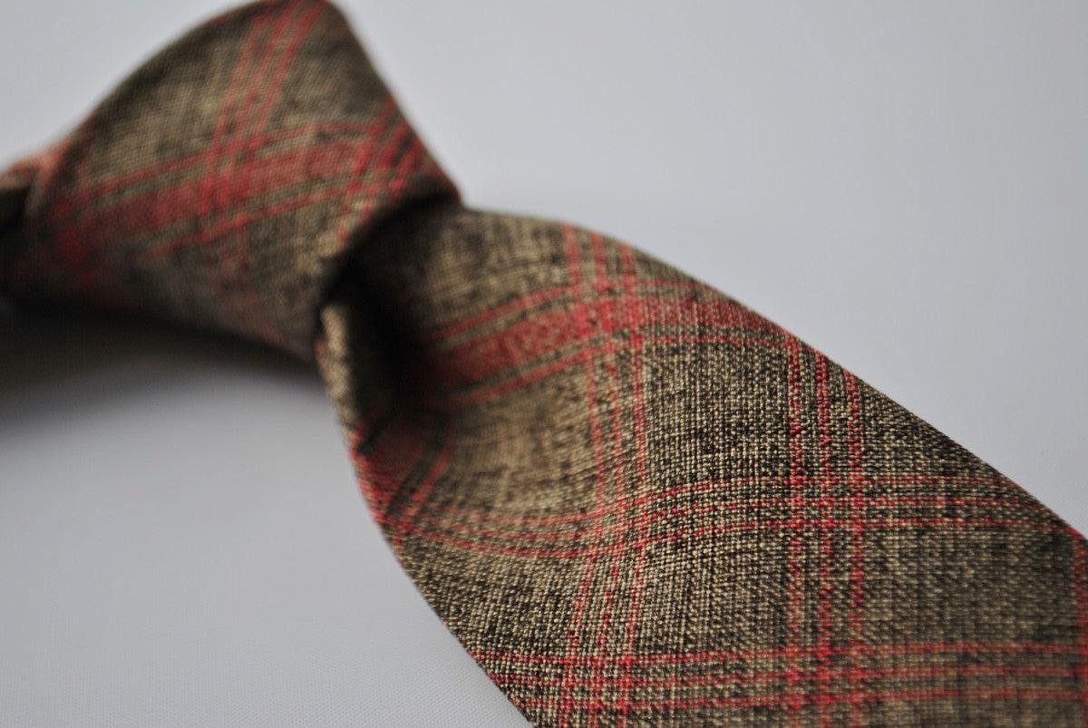 skinny brown and red check linen tie - Image 3
