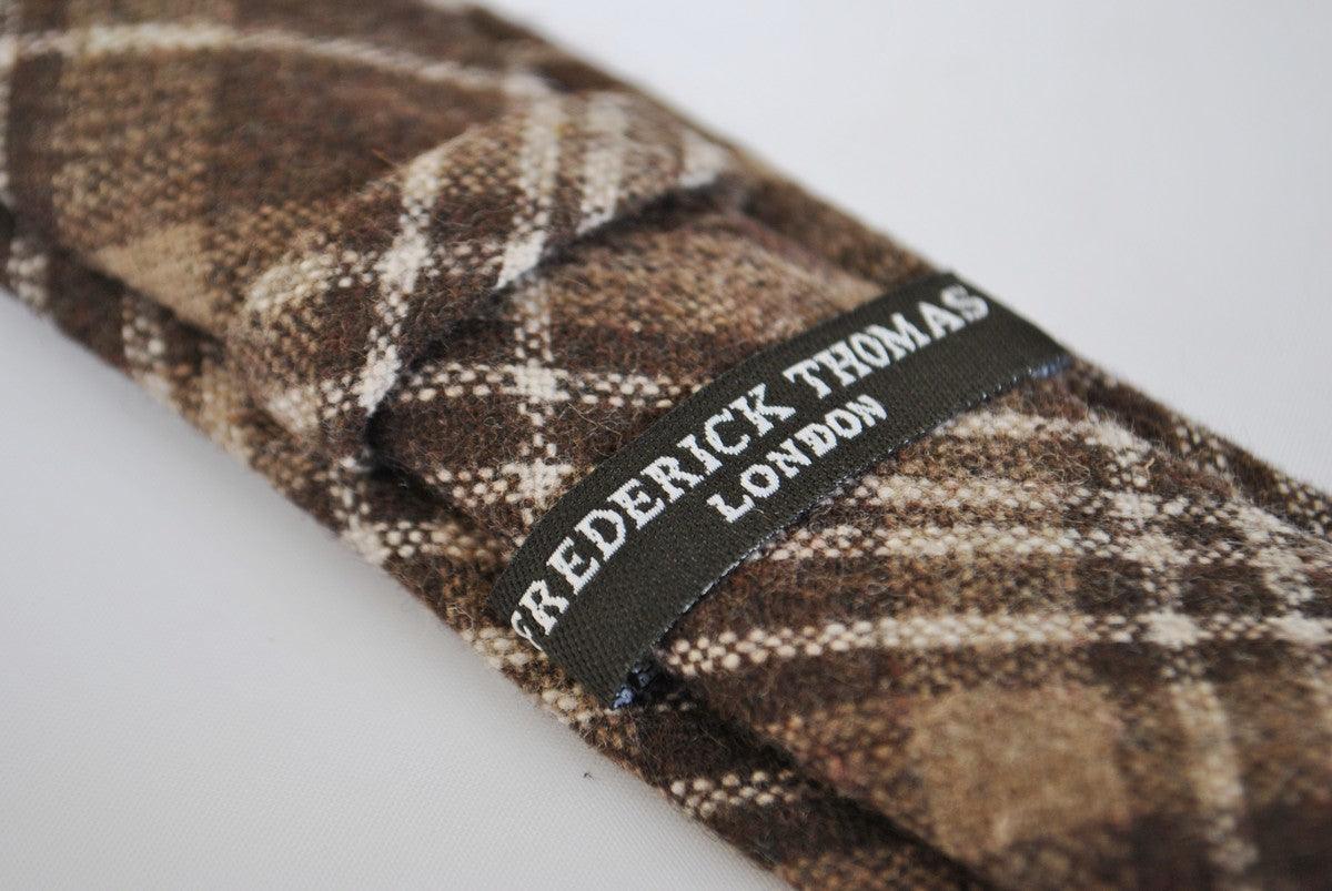 skinny brown & white check tartan tweed wool tie - Image 3