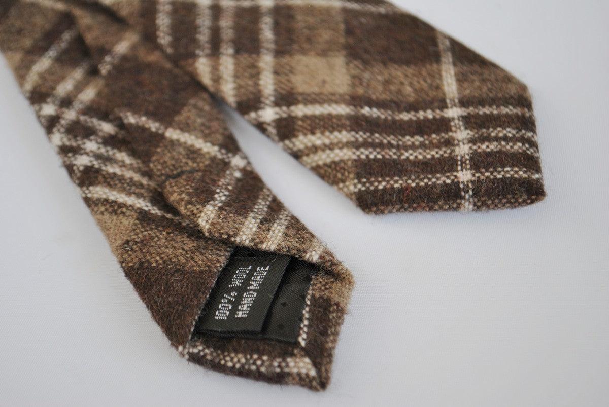 skinny brown & white check tartan tweed wool tie - Image 4