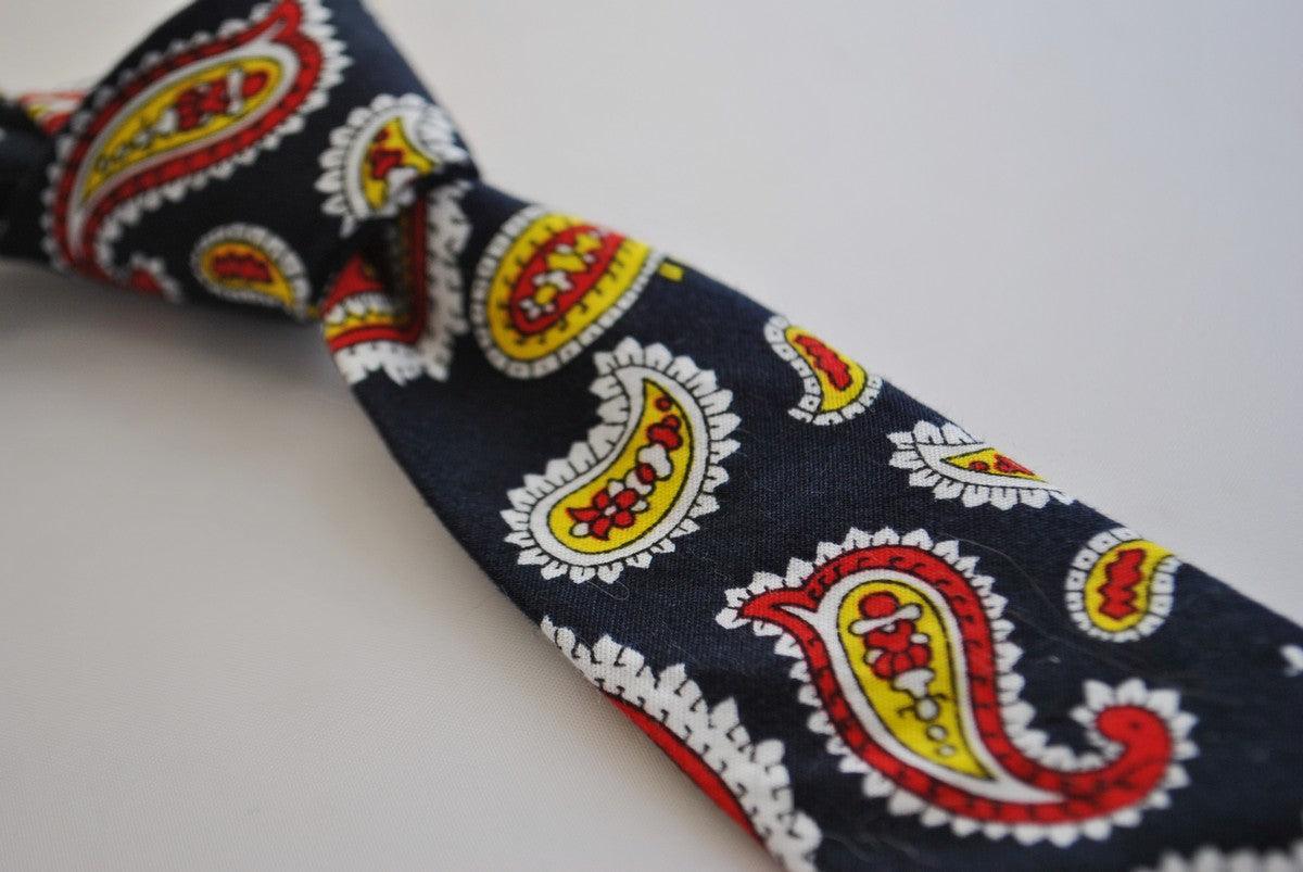 skinny cotton black tie with red and yellow paisley design - Image 3