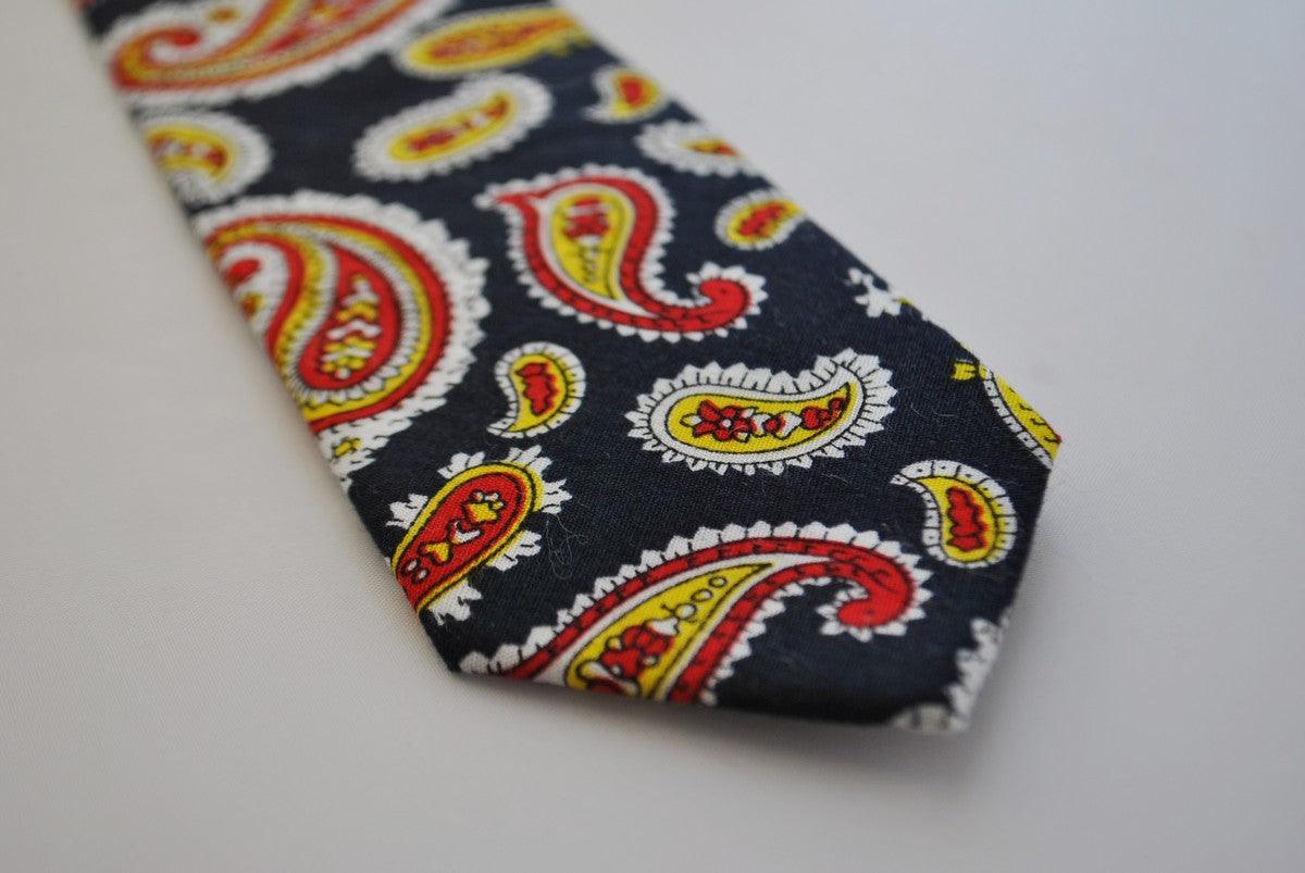 skinny cotton black tie with red and yellow paisley design - Image 4
