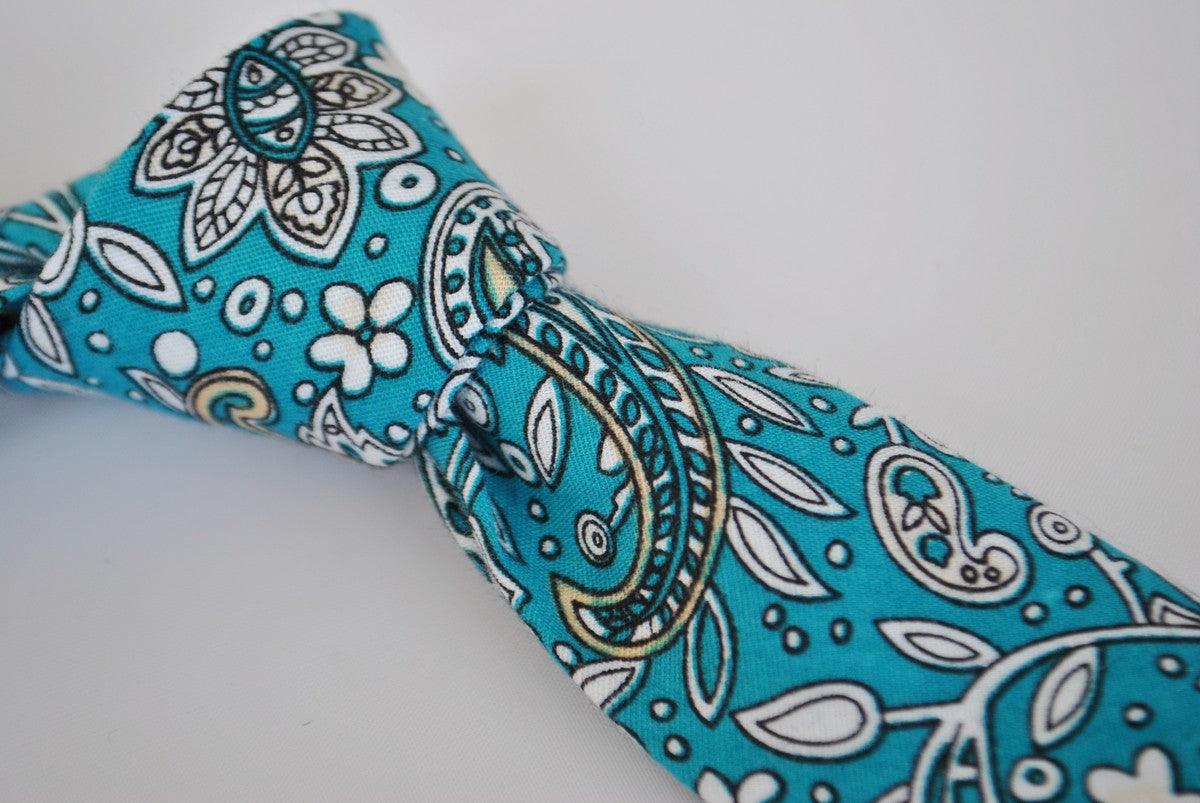 turquoise teal paisley cotton design with floral design - Image 2