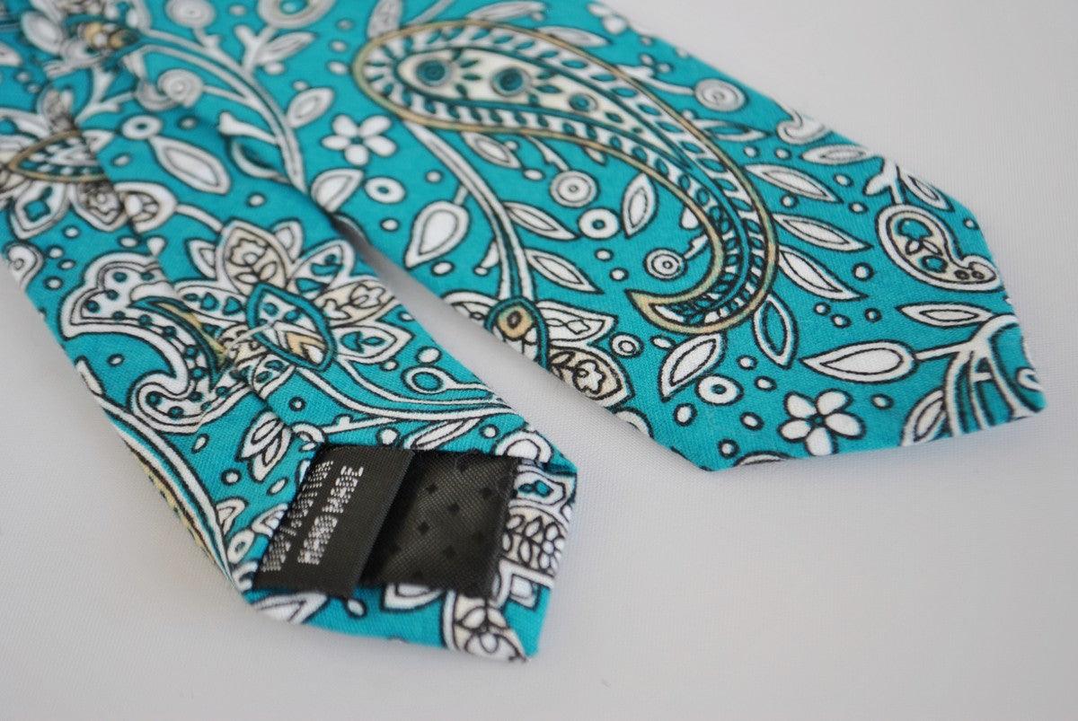 turquoise teal paisley cotton design with floral design - Image 3