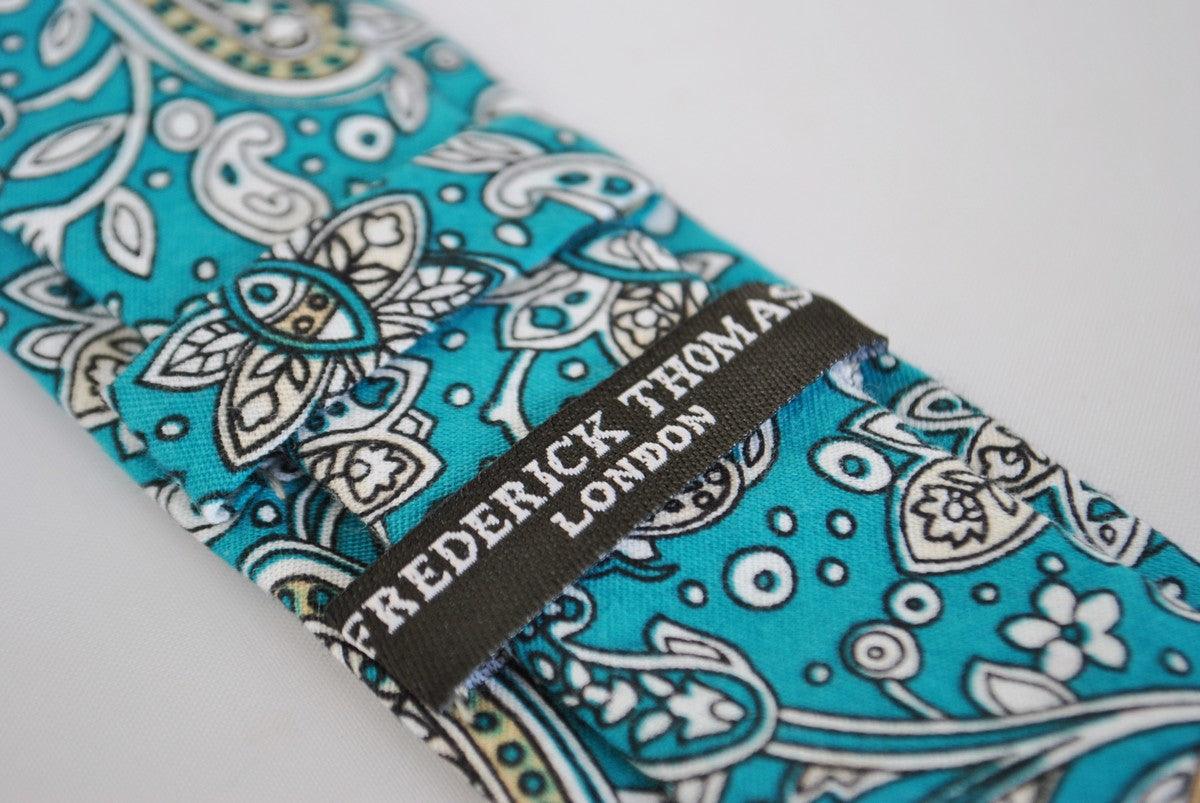 turquoise teal paisley cotton design with floral design - Image 4