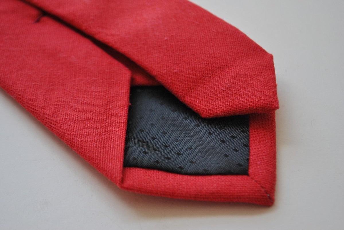 skinny plain red linen tie - Image 3