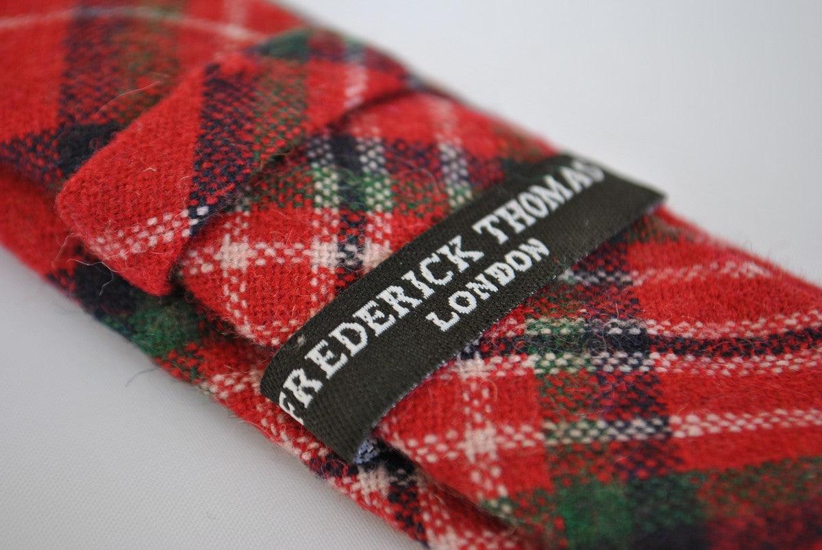 skinny red tartan check tweed wool tie - Image 3