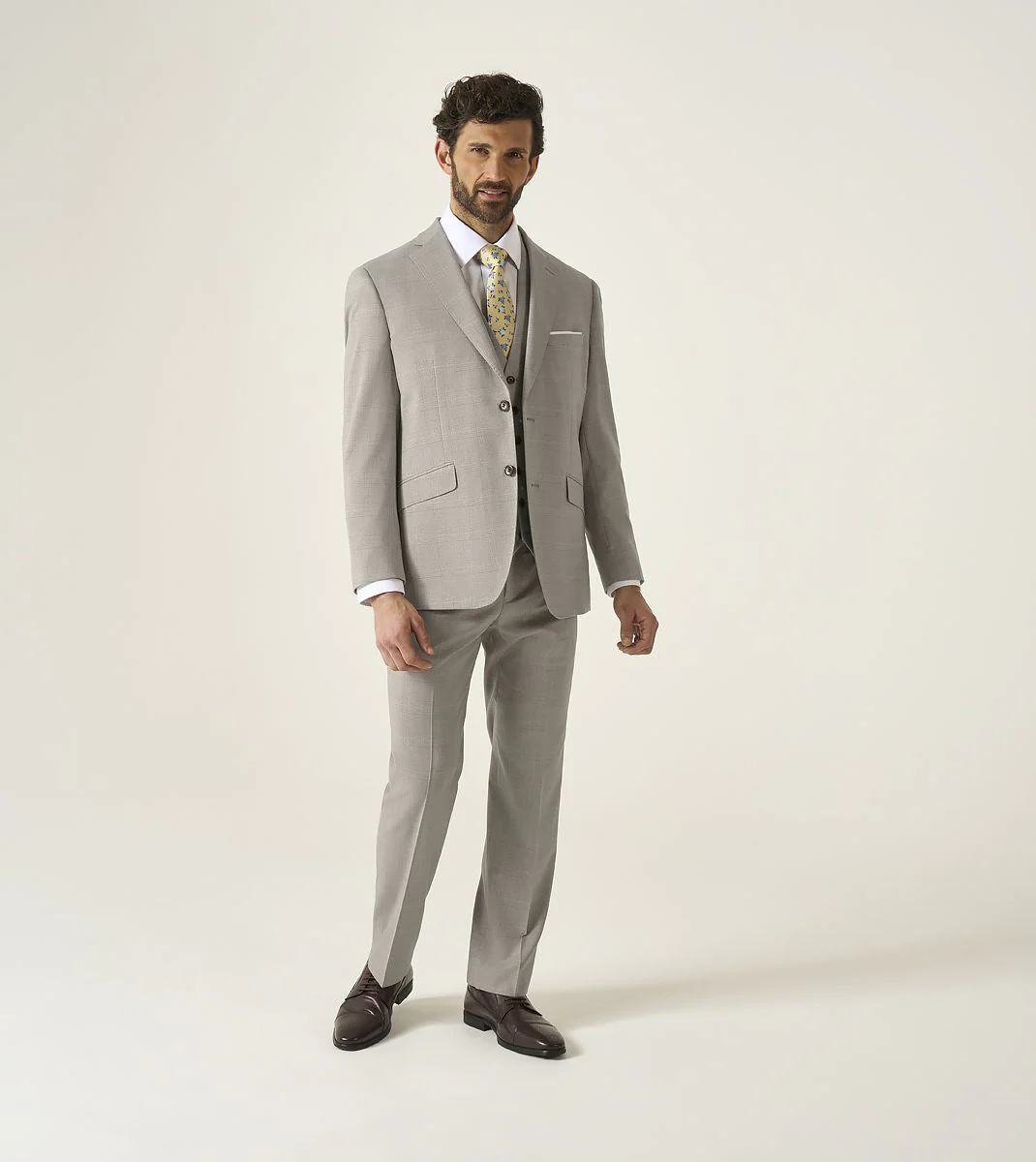 Skopes Charlie Suit Waistcoat For Men in Stone Beige Check, 36R-62R - Image 5