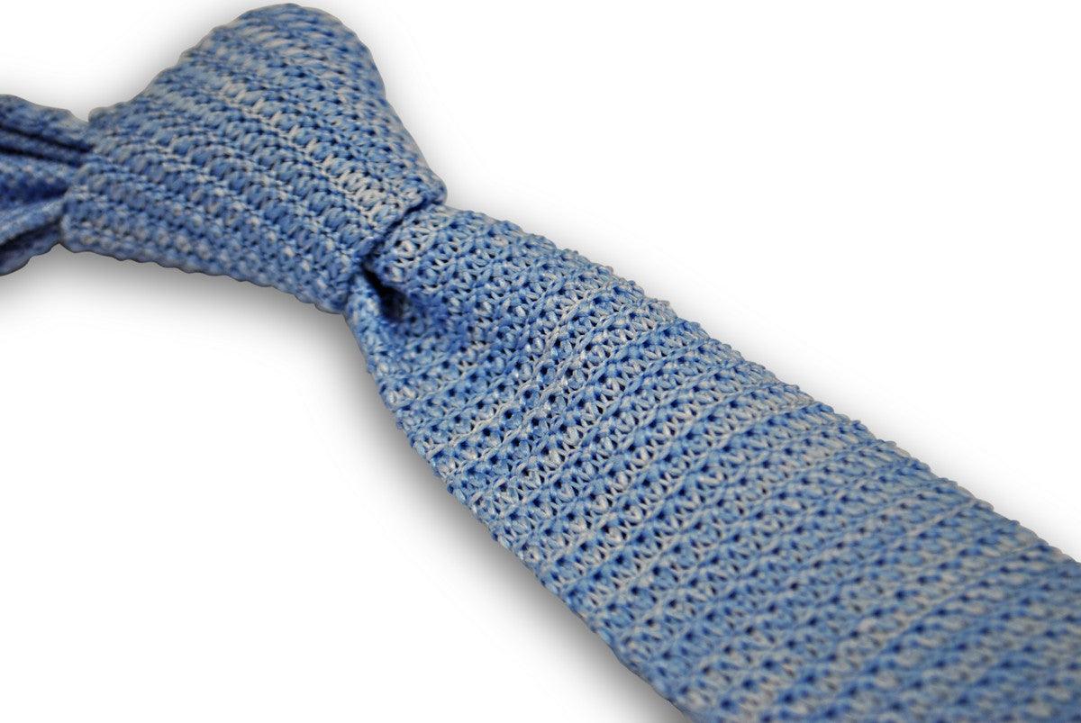 speckled light blue and white skinny knitted tie - Image 4