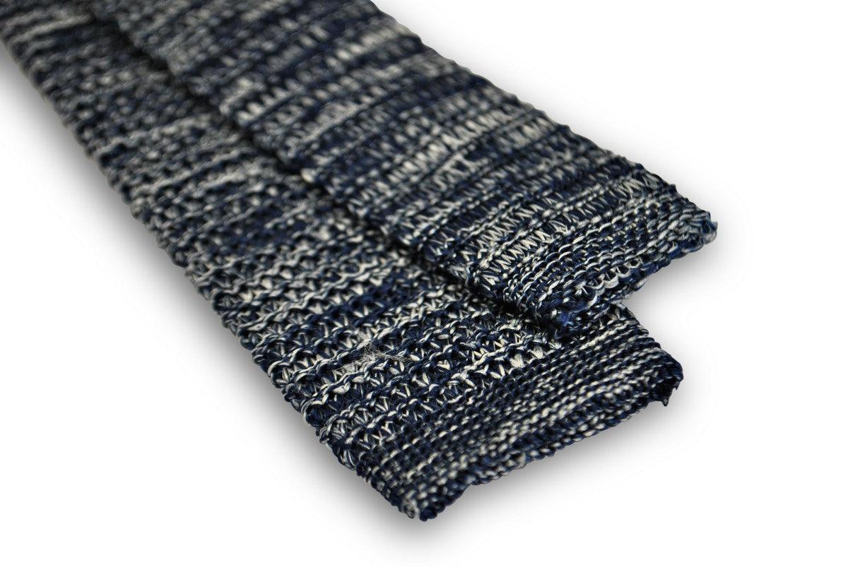 speckled navy blue and white skinny knitted tie - Image 4