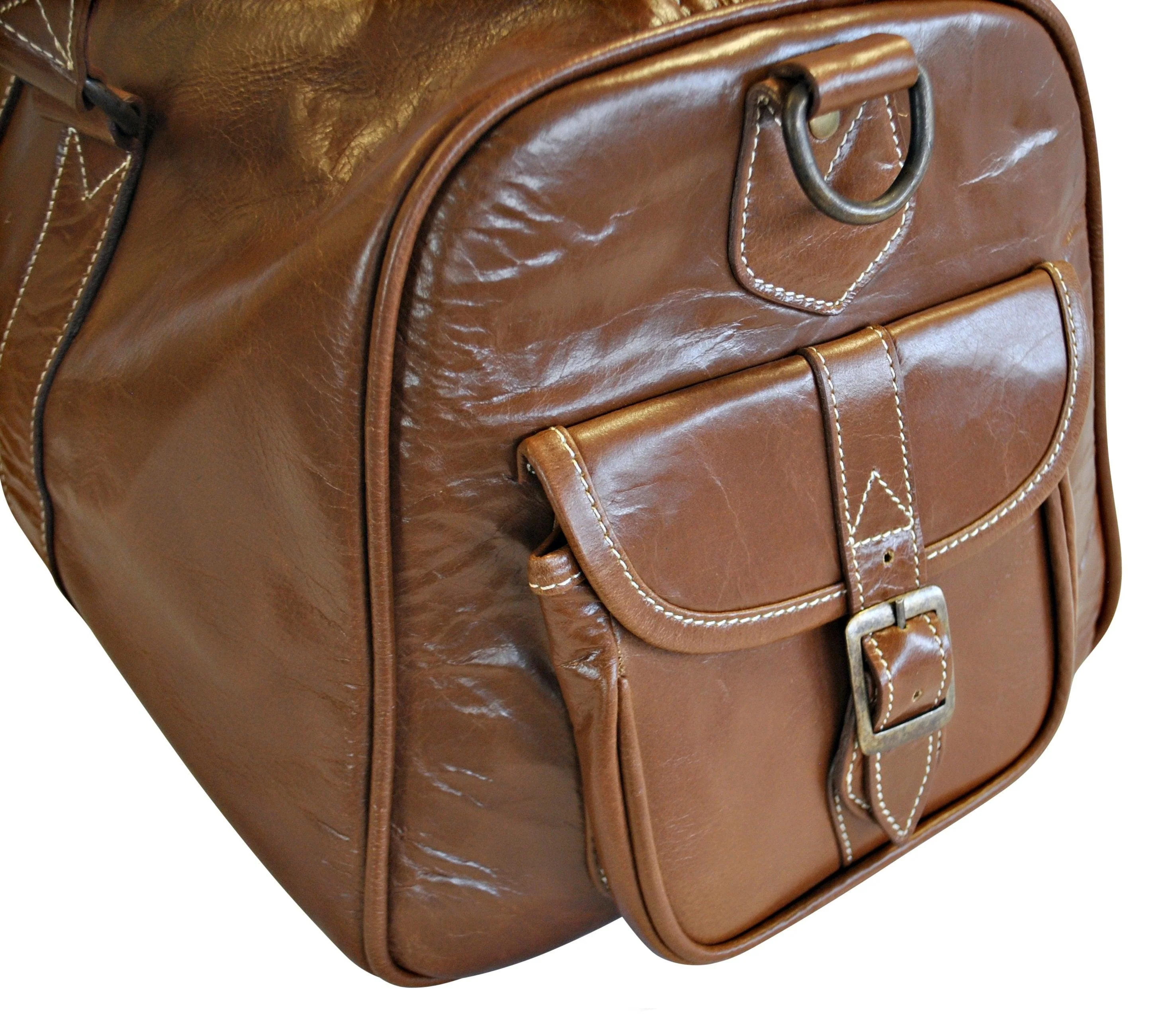 Tan brown leather weekend holdall overnight bag - Image 3