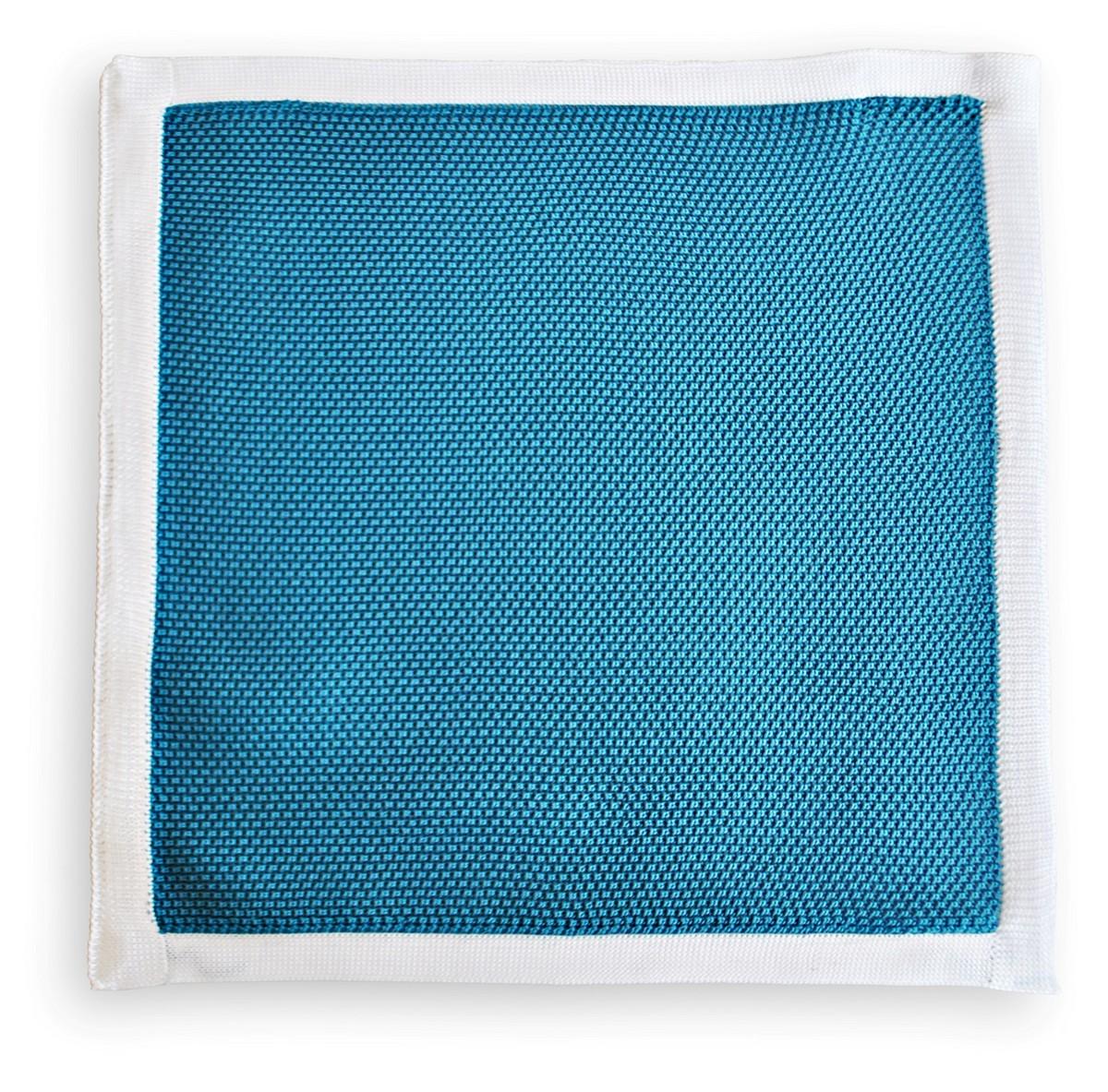 teal knitted pocket square with white edging - Image 2
