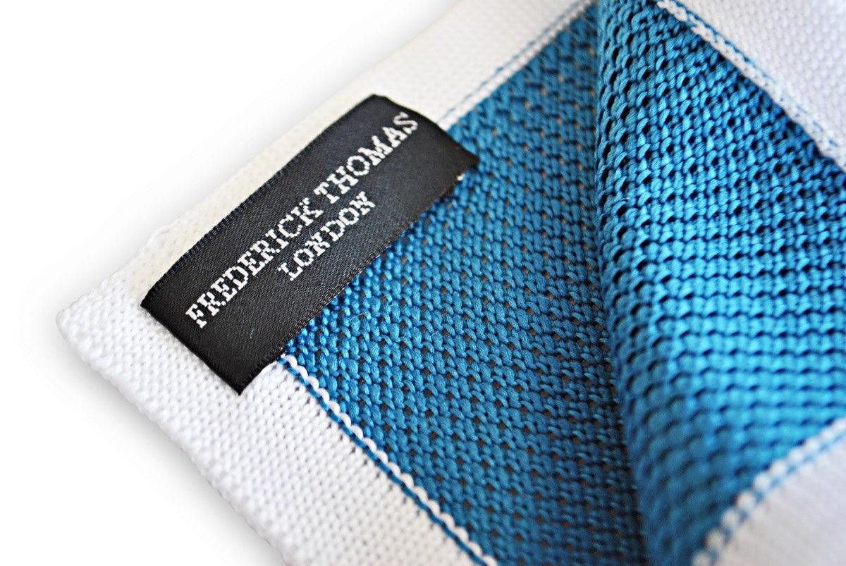 teal knitted pocket square with white edging - Image 3
