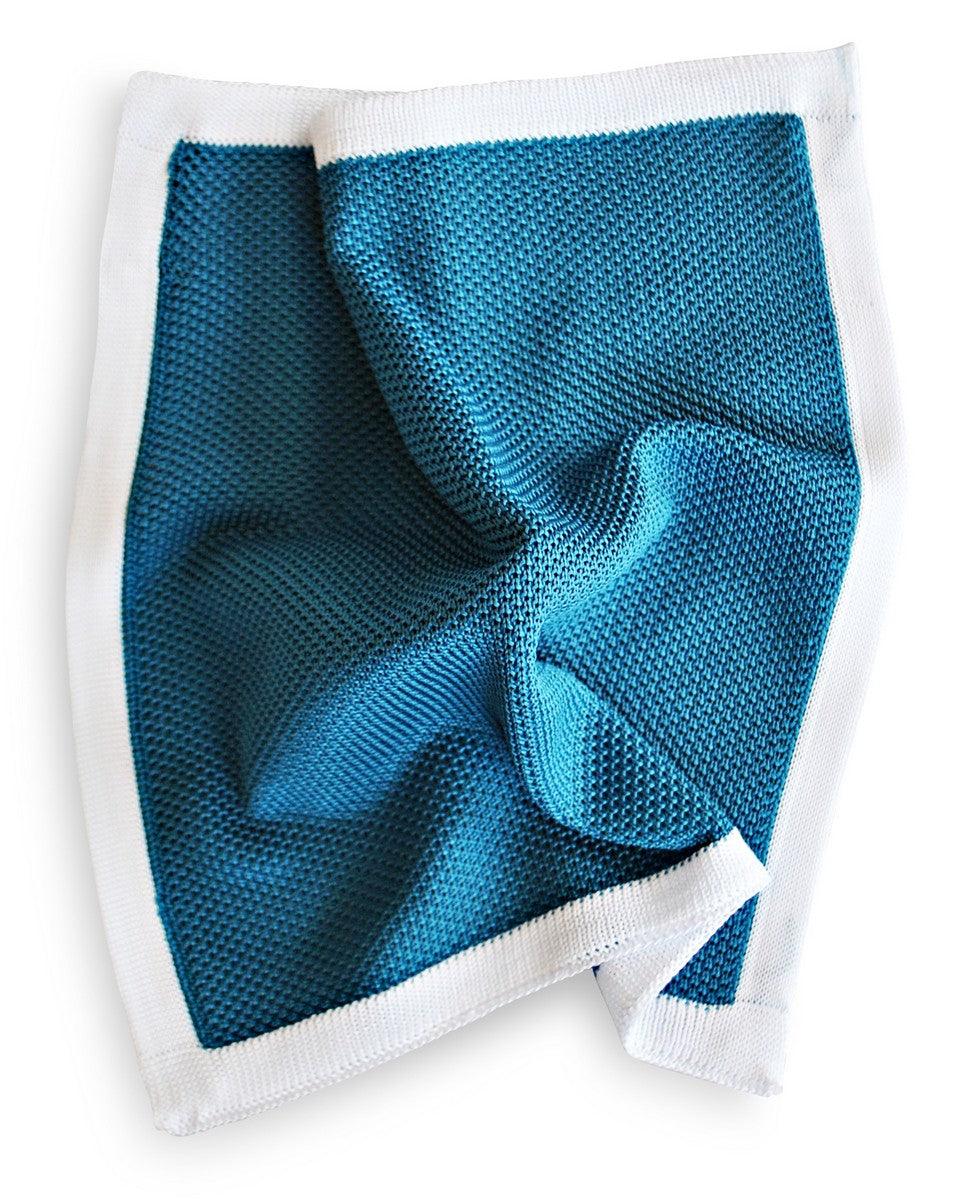 teal knitted pocket square with white edging - Image 4