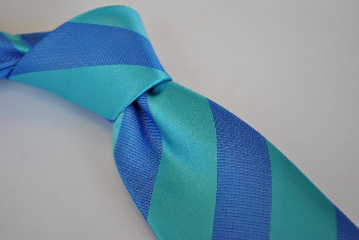 turquoise and bright blue barber striped tie - Image 2