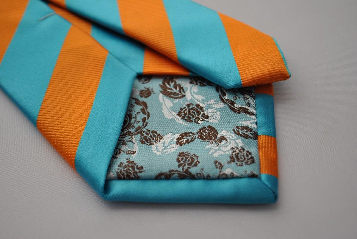 turquoise and orange barber striped tie - Image 3