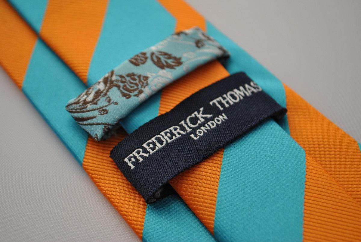turquoise and orange barber striped tie - Image 4