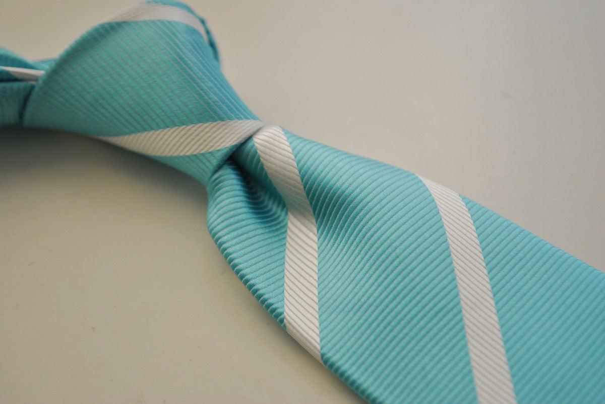 turquoise and white club striped tie - Image 3
