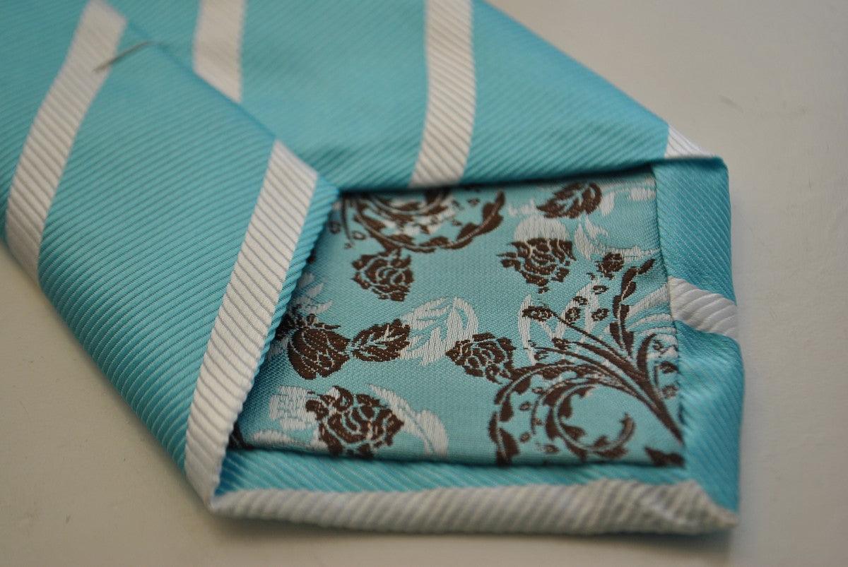 turquoise and white club striped tie - Image 4