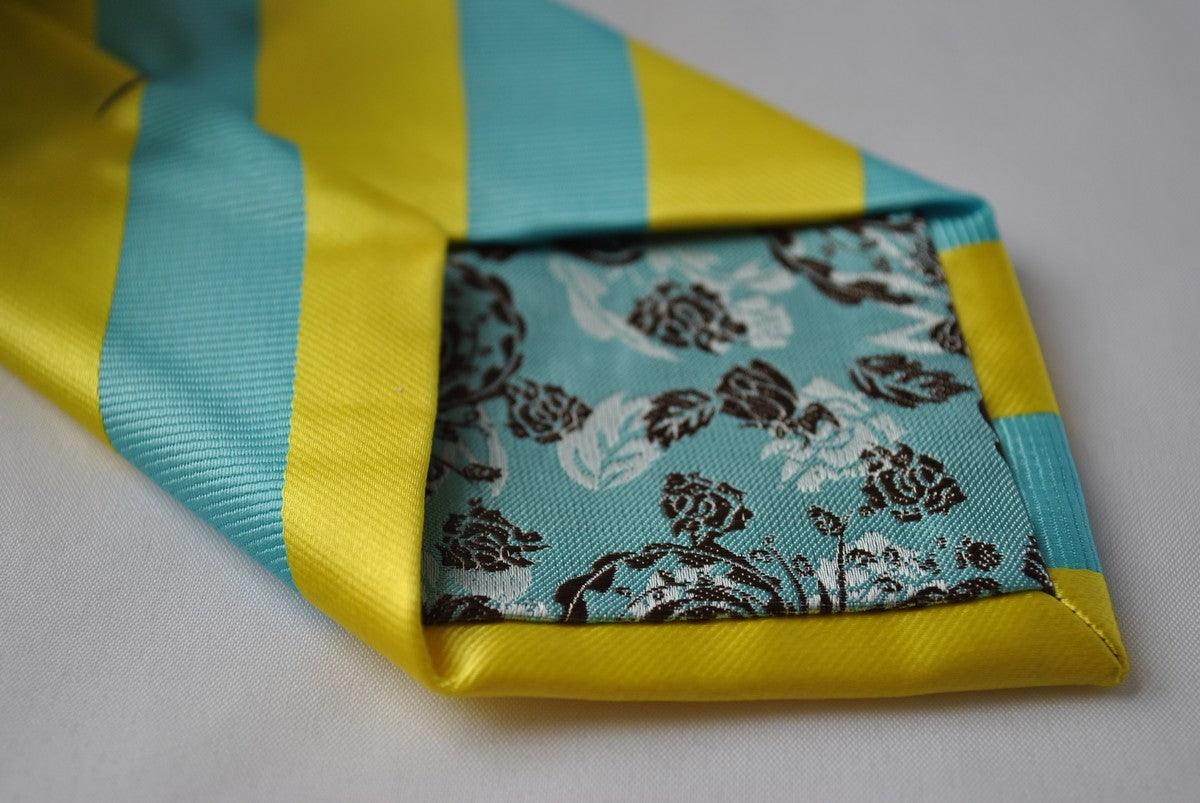 turquoise and yellow barber striped tie - Image 3