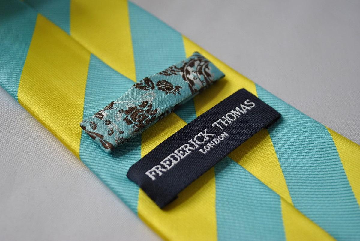 turquoise and yellow barber striped tie - Image 4