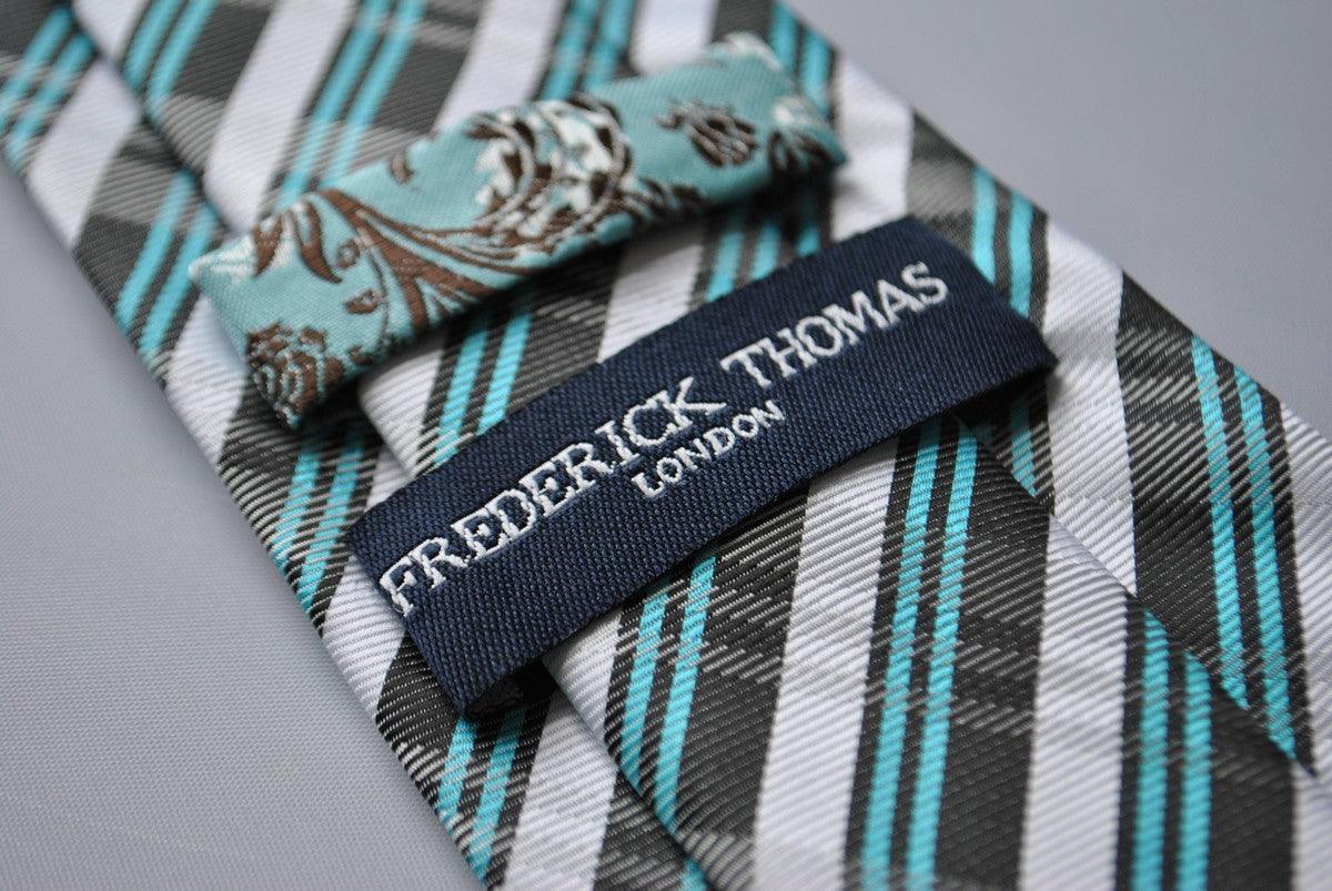 turquoise green, black and white check tie - Image 4