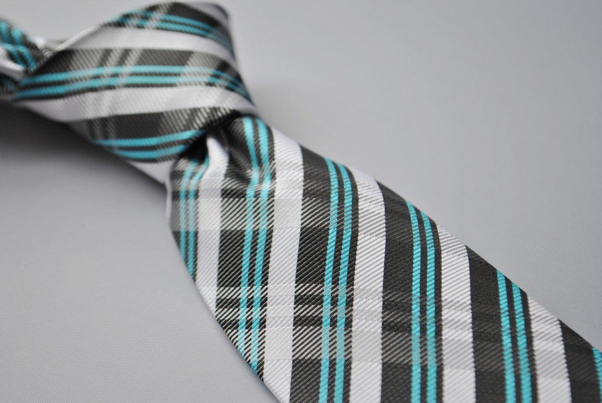 turquoise green, black and white check tie - Image 5