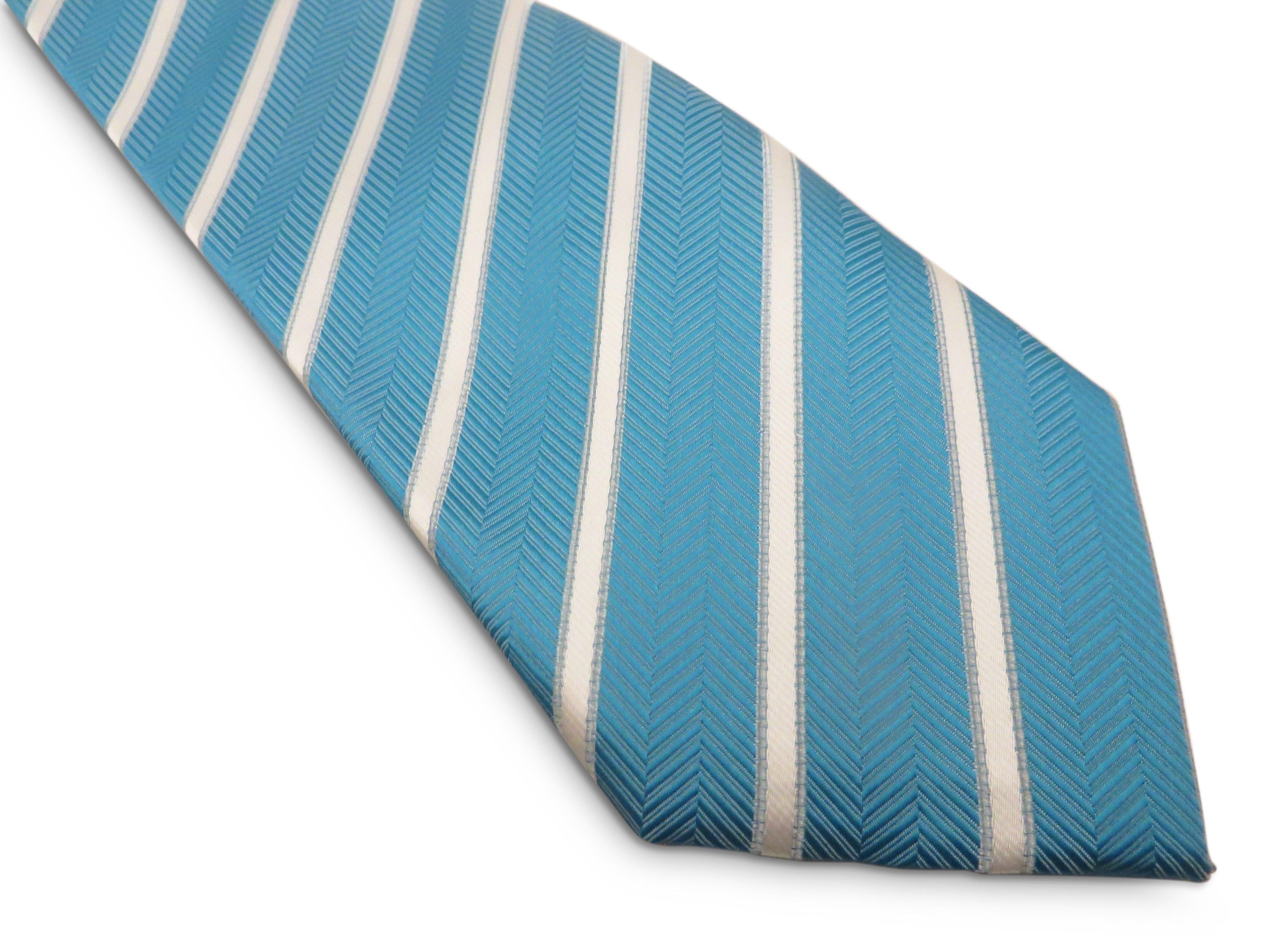 turquoise herringbone with white striped design tie - Image 3