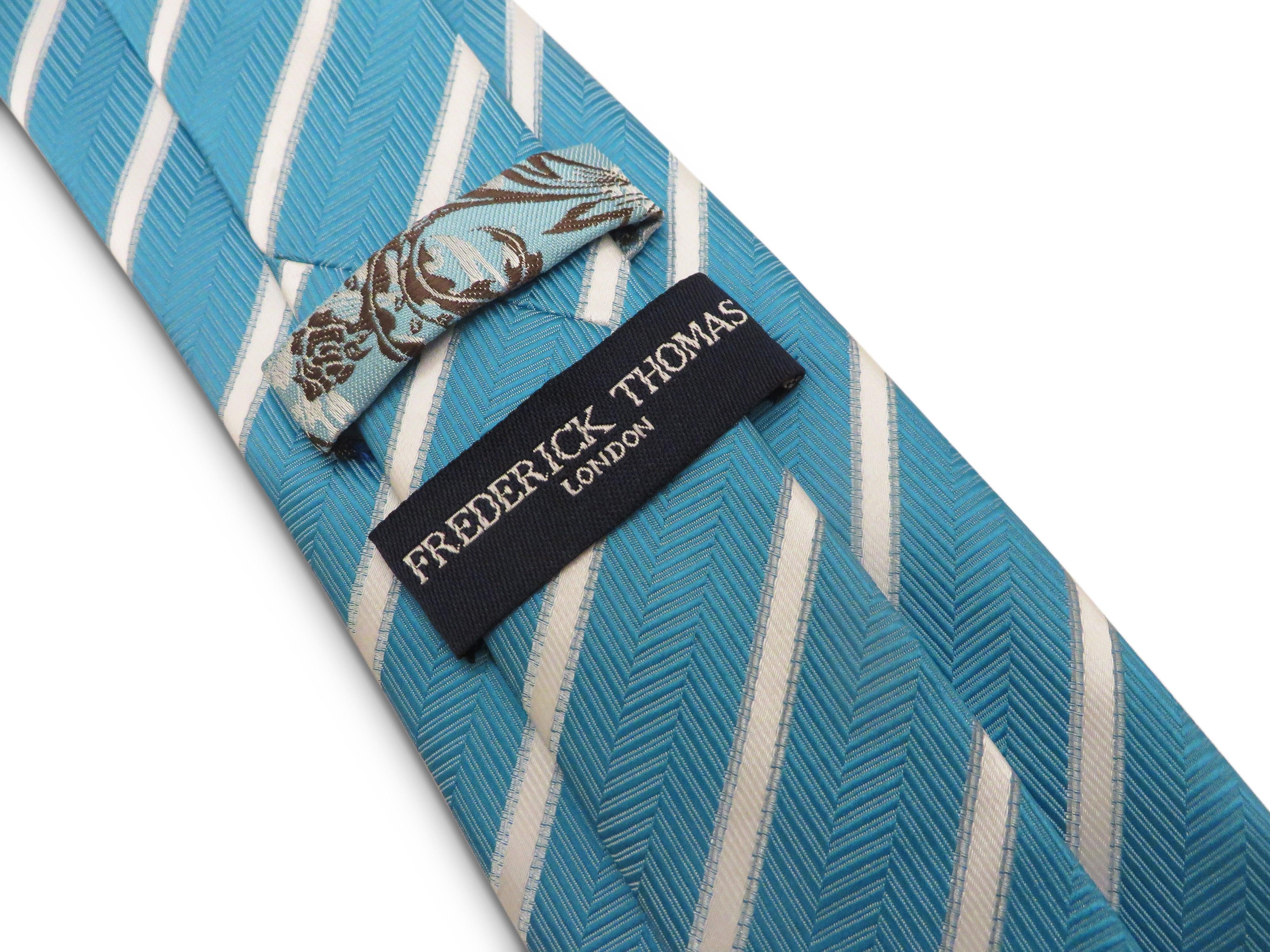turquoise herringbone with white striped design tie - Image 4
