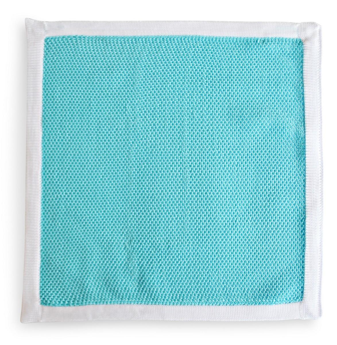 turquoise knitted pocket square with white edging - Image 2