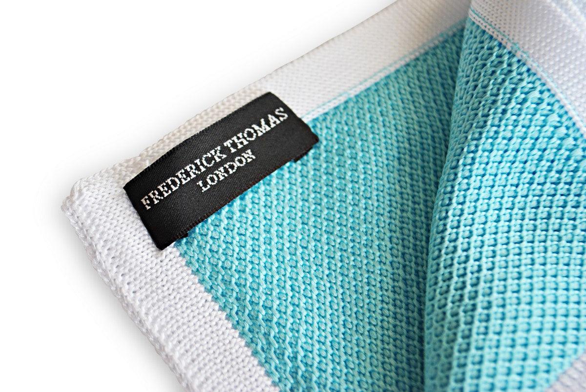 turquoise knitted pocket square with white edging - Image 3