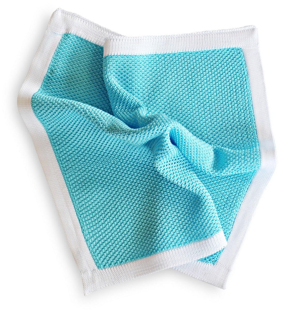 turquoise knitted pocket square with white edging - Image 4