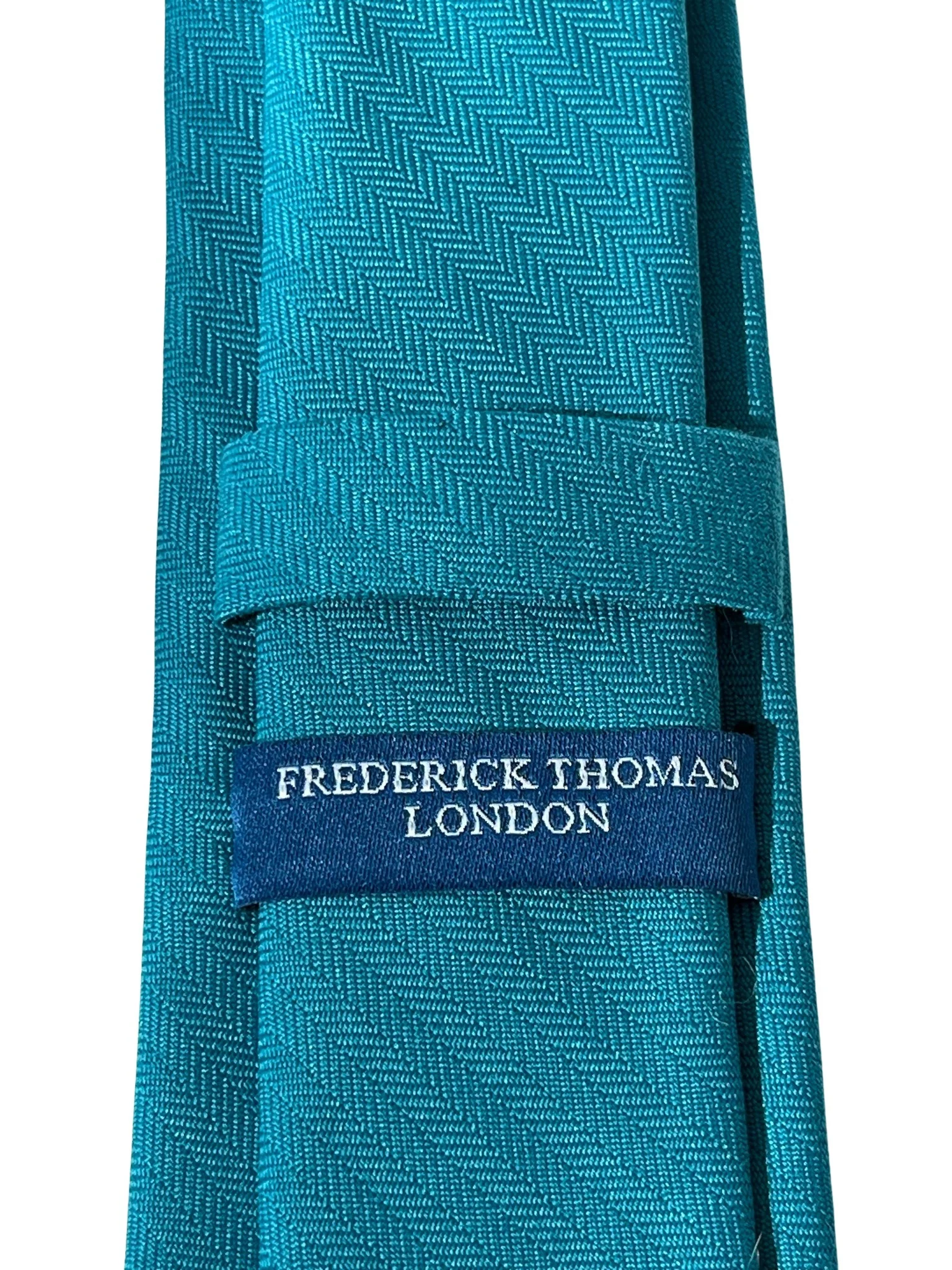 turquoise teal tie with herringbone design - Image 3