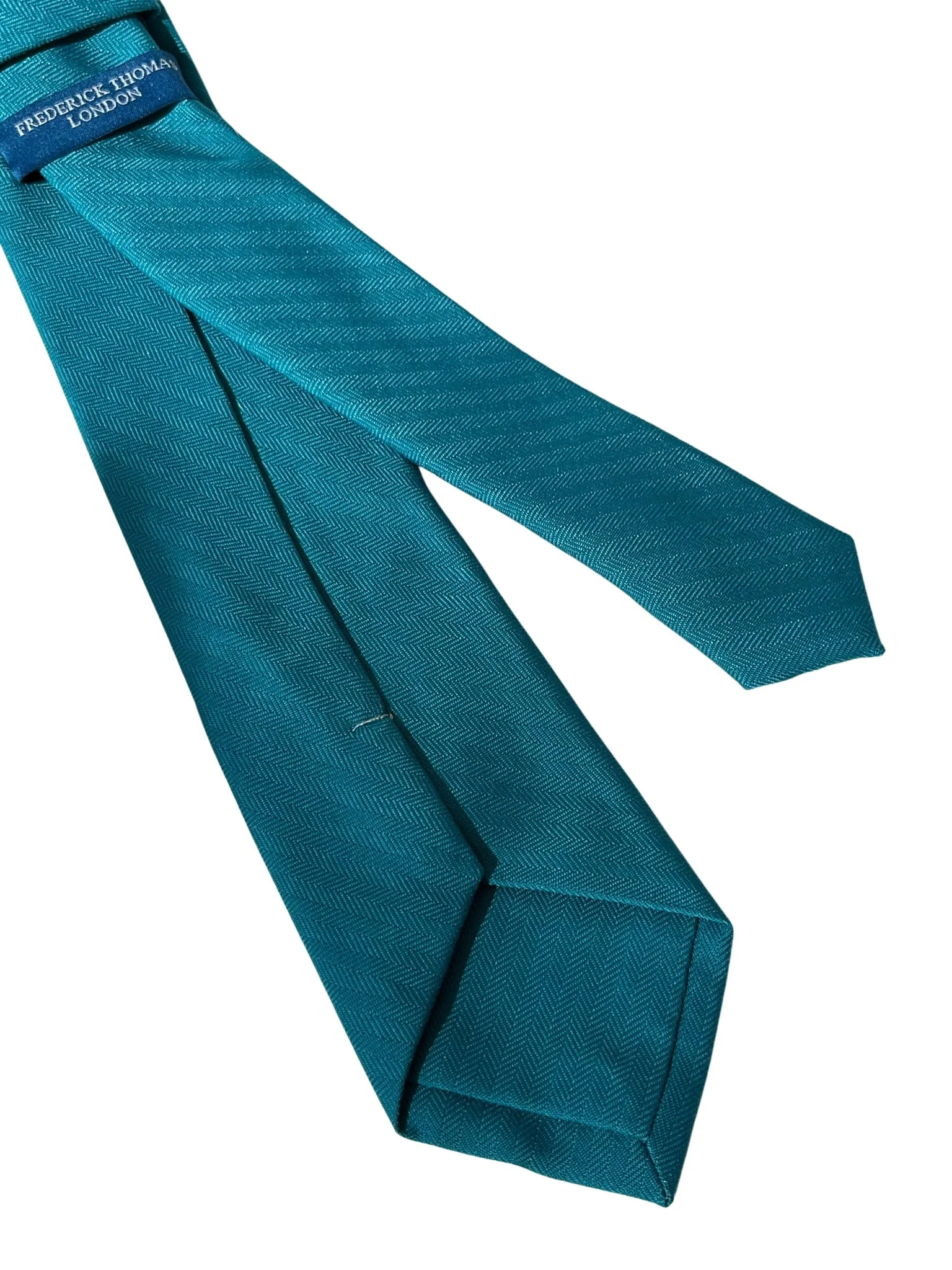 turquoise teal tie with herringbone design - Image 4