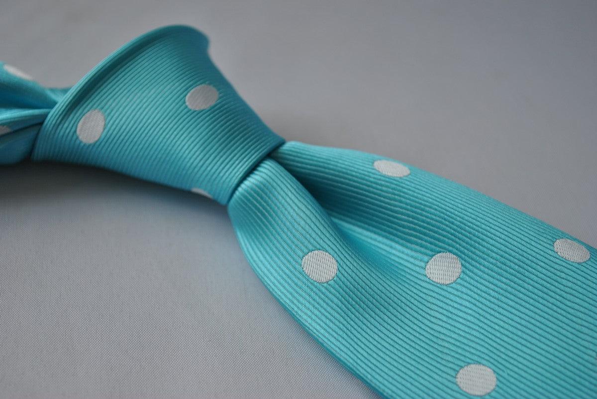 turquoise tiffany blue tie with white polka dots - Image 4