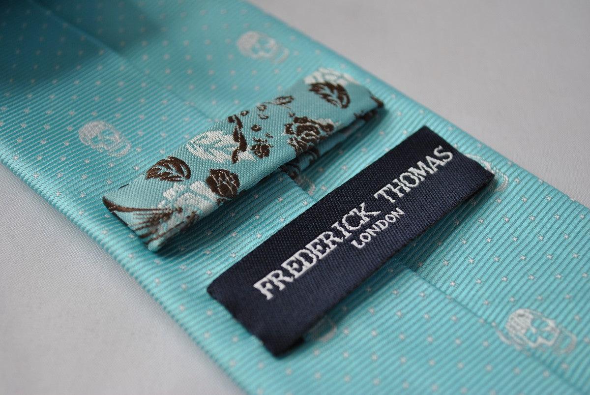turquoise tiffany blue skulls design tie - Image 3