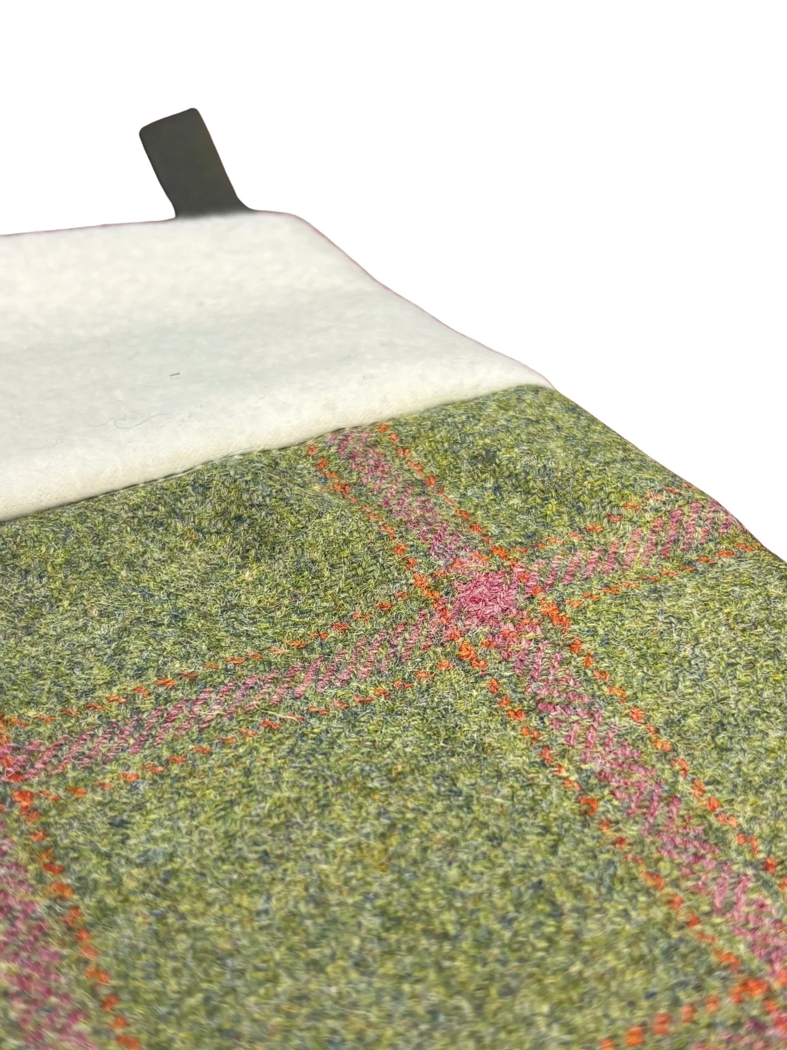 tweed wool Christmas stocking in green and pink windowpane design - Image 2