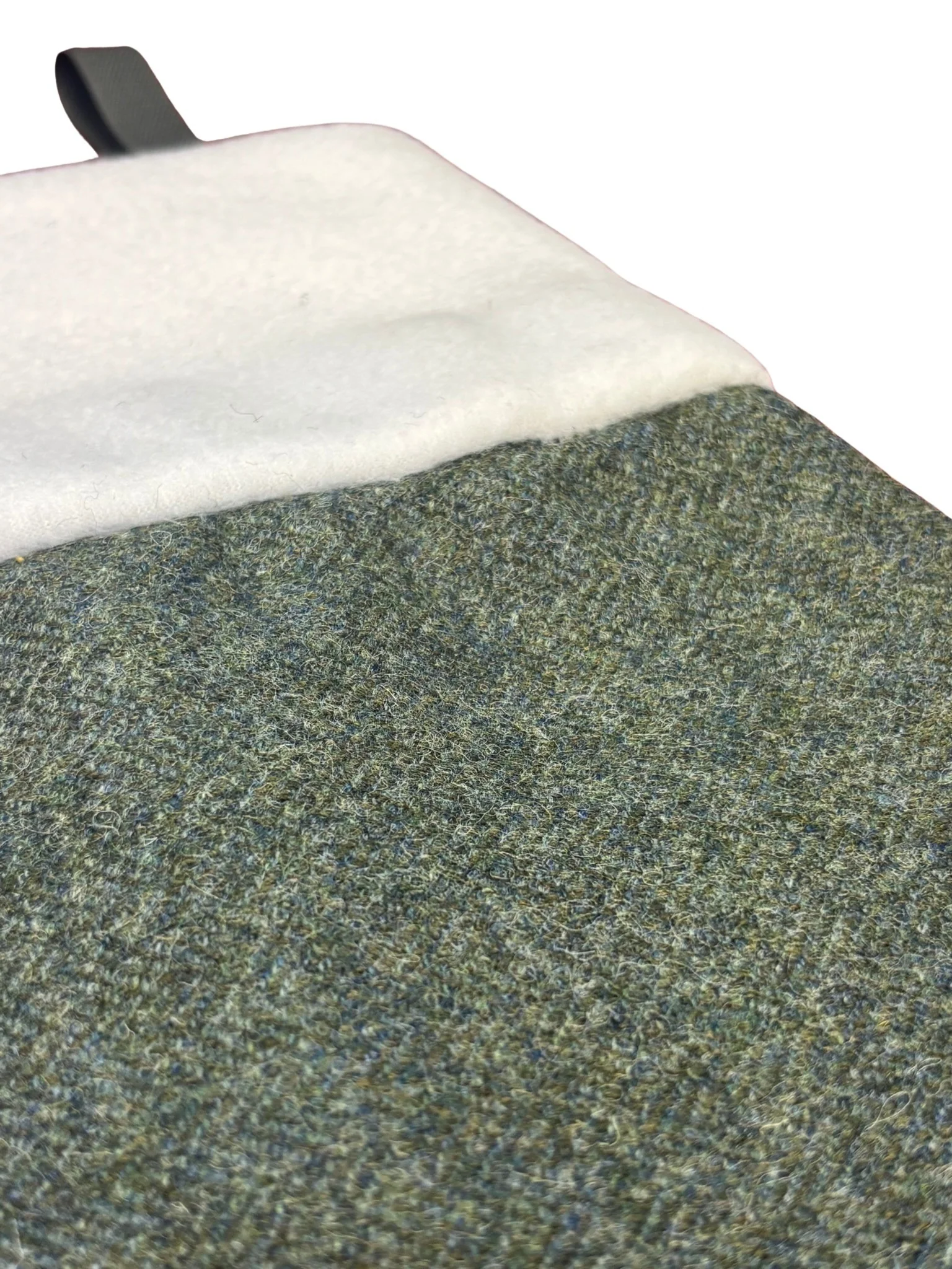 tweed wool Christmas stocking in plain green with white top - Image 2