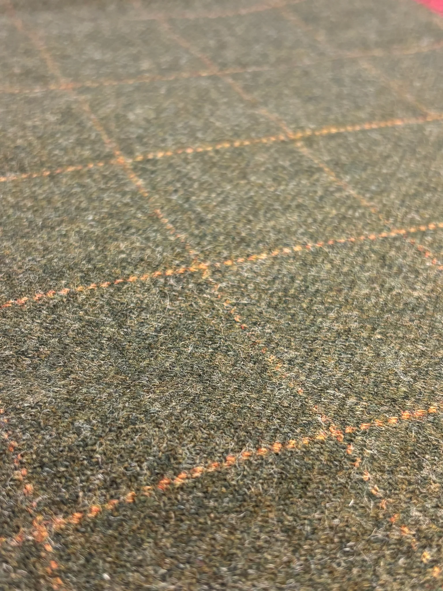 tweed wool Christmas stocking in green with orange gold windowpane and green top - Image 2